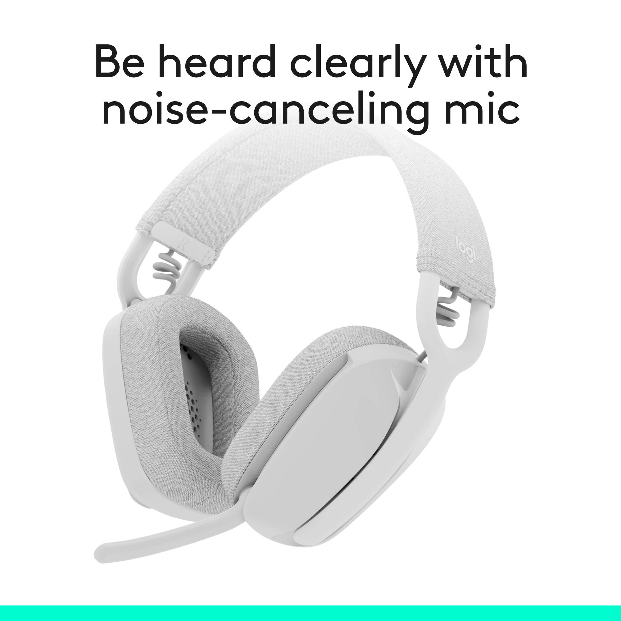 Logitech Zone Vibe 100 wireless headset in Off White with boom microphone — view 3