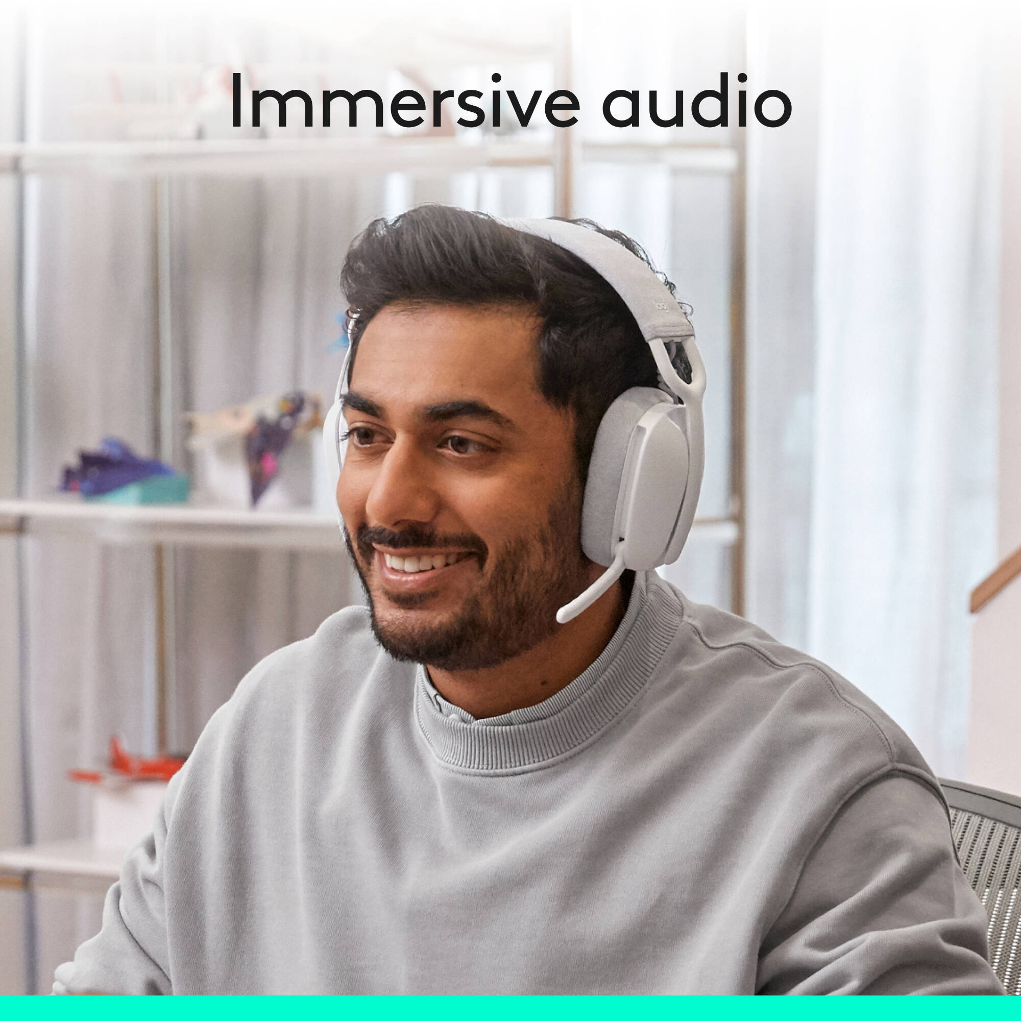 Logitech Zone Vibe 100 wireless headset in Off White with boom microphone — view 4