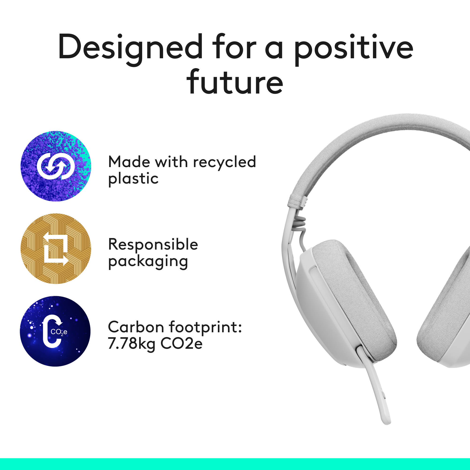 Logitech Zone Vibe 100 wireless headset in Off White with boom microphone — view 9
