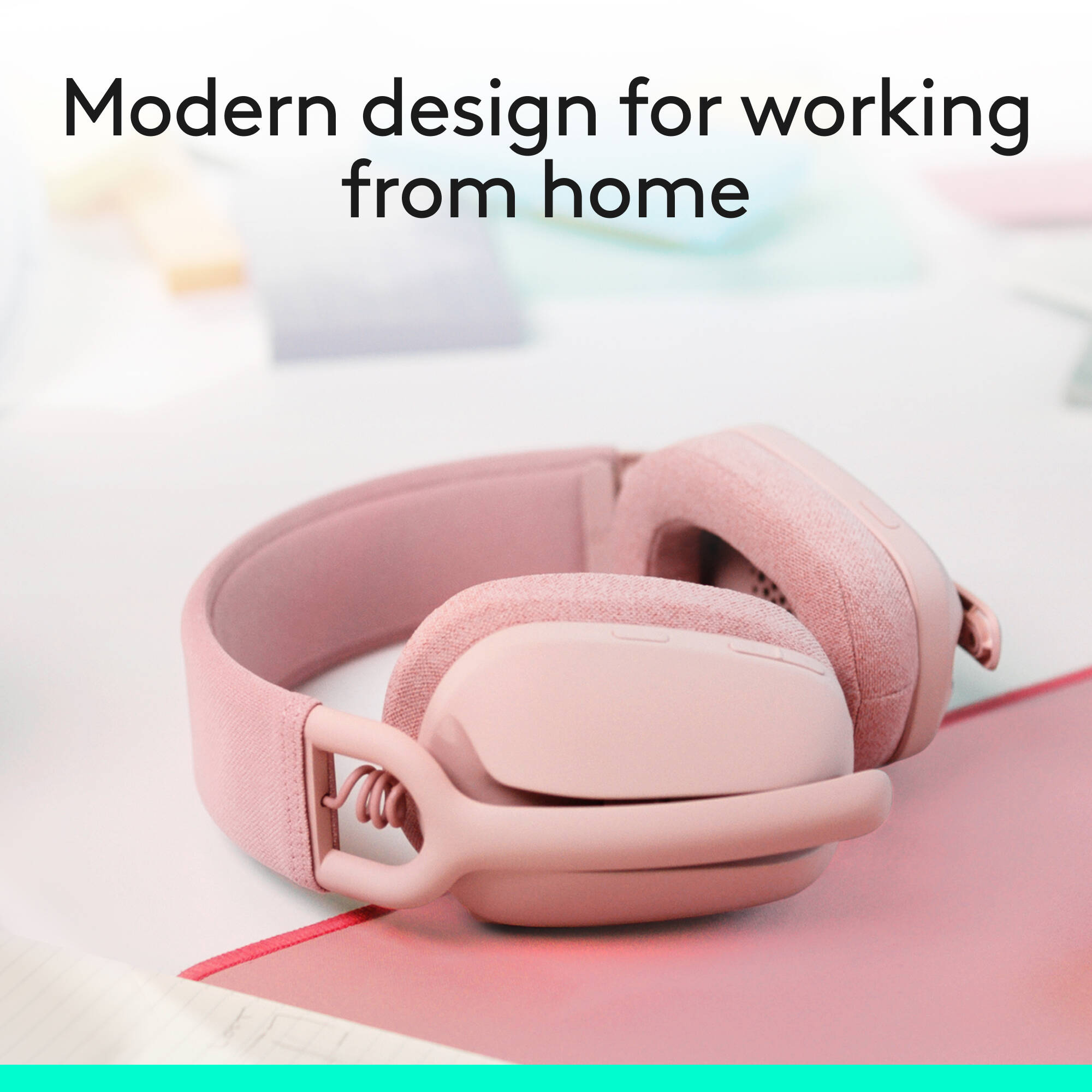Logitech Zone Vibe 100 wireless headset in Rose with boom microphone — view 2