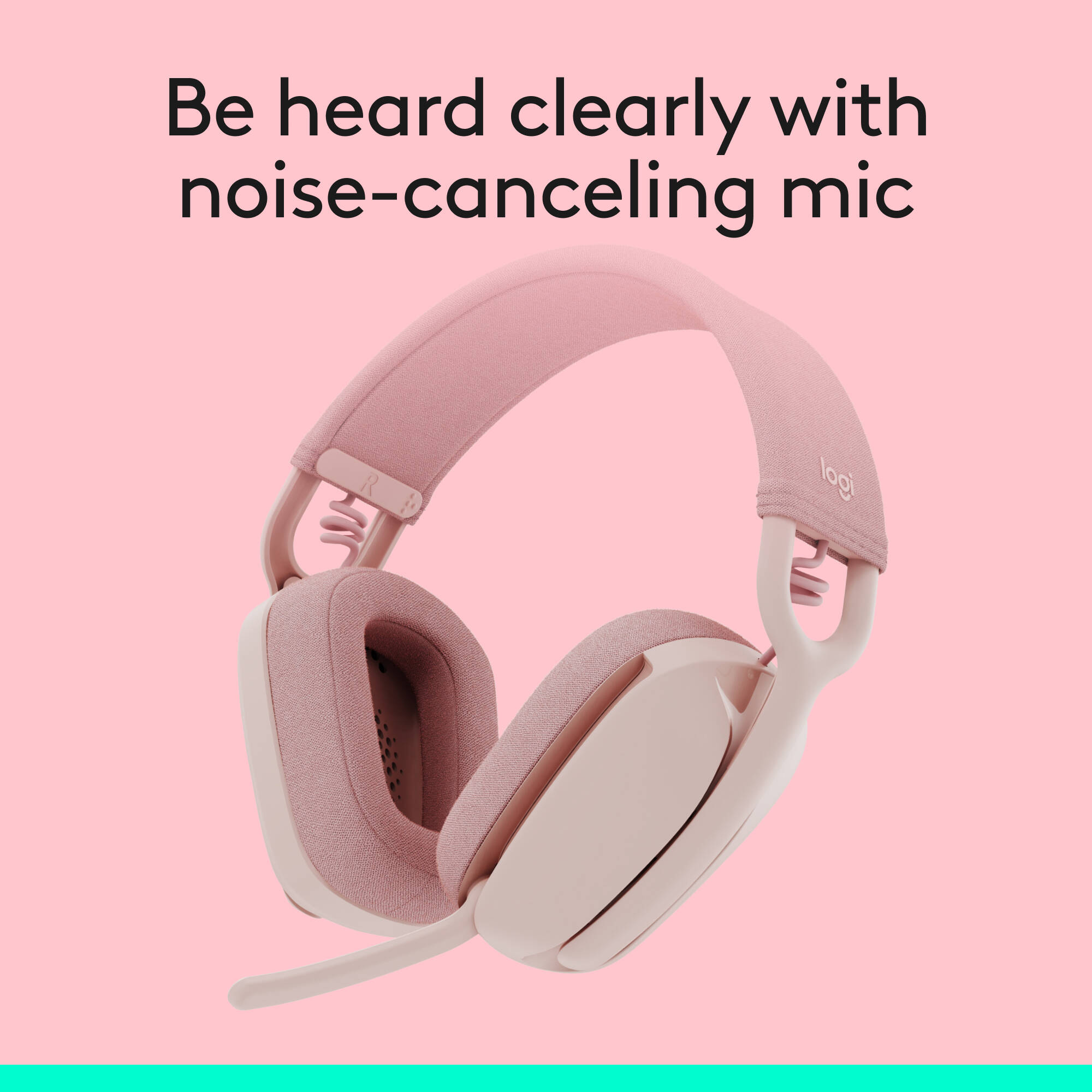 Logitech Zone Vibe 100 wireless headset in Rose with boom microphone — view 3