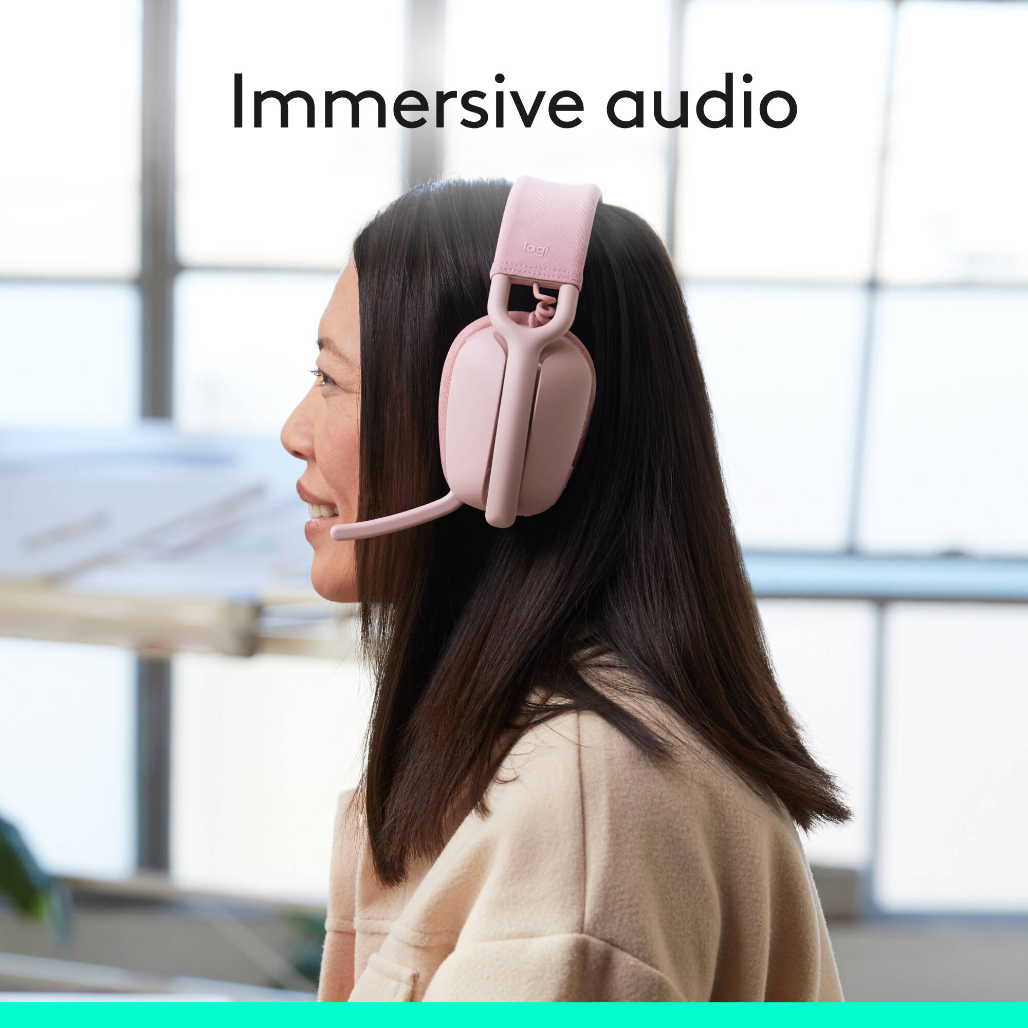 Logitech Zone Vibe 100 wireless headset in Rose with boom microphone — view 4