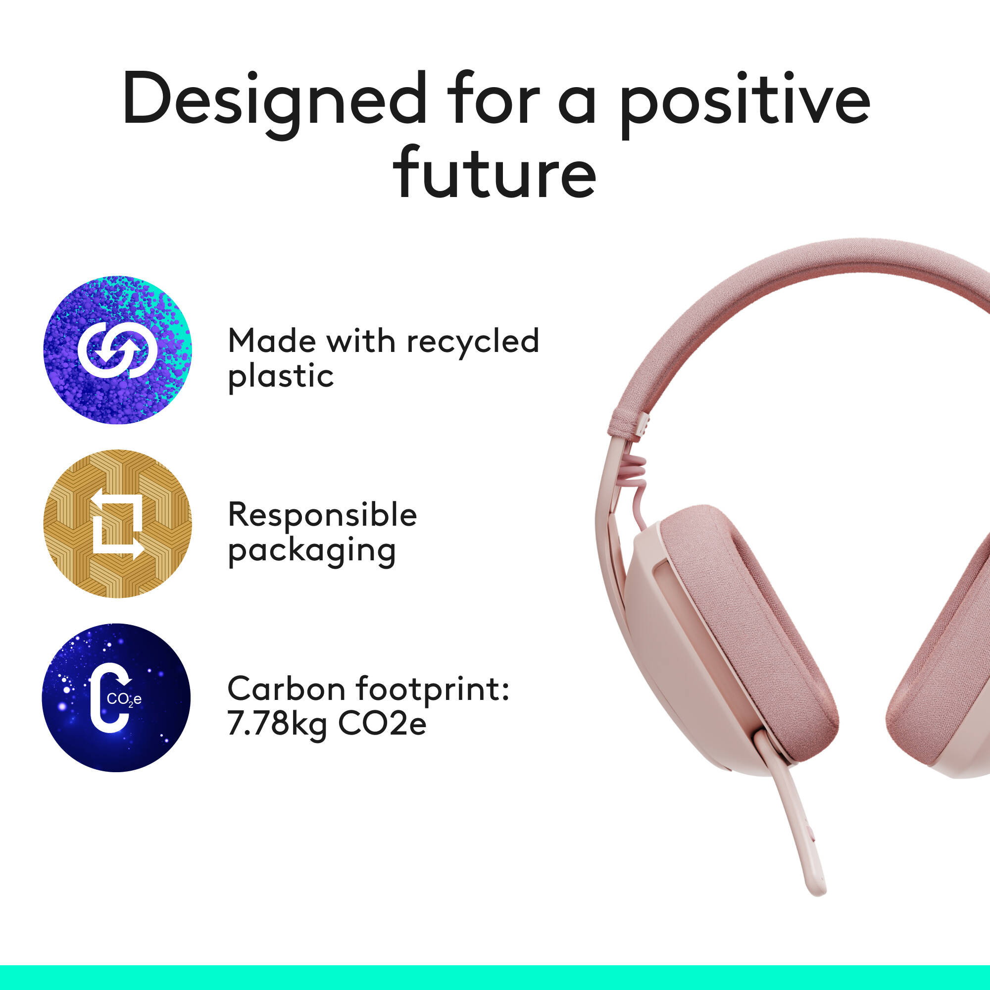 Logitech Zone Vibe 100 wireless headset in Rose with boom microphone — view 9
