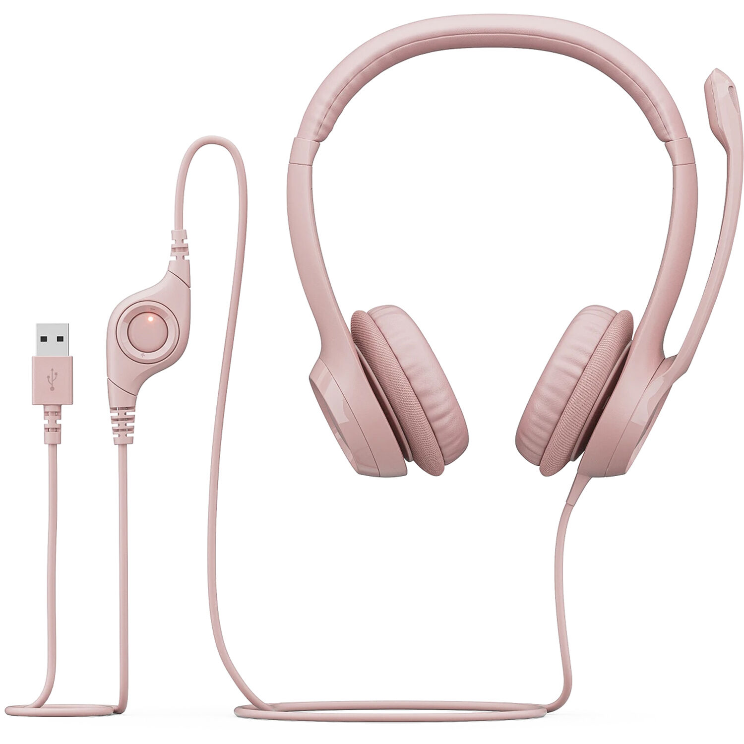 Logitech H390 USB computer headset in rose with wired USB connection and boom microphone — view 11