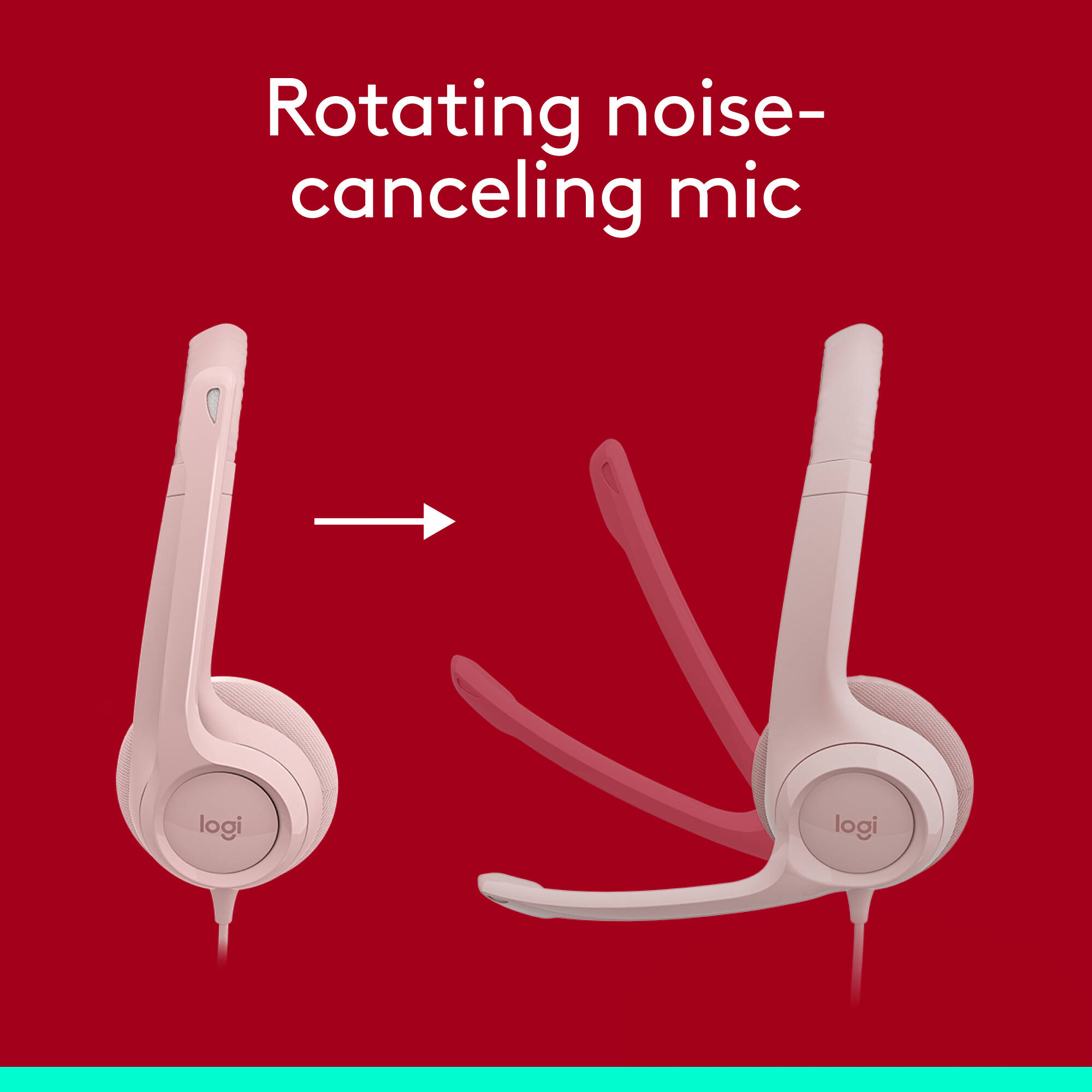 Logitech H390 USB computer headset in rose with wired USB connection and boom microphone — view 3