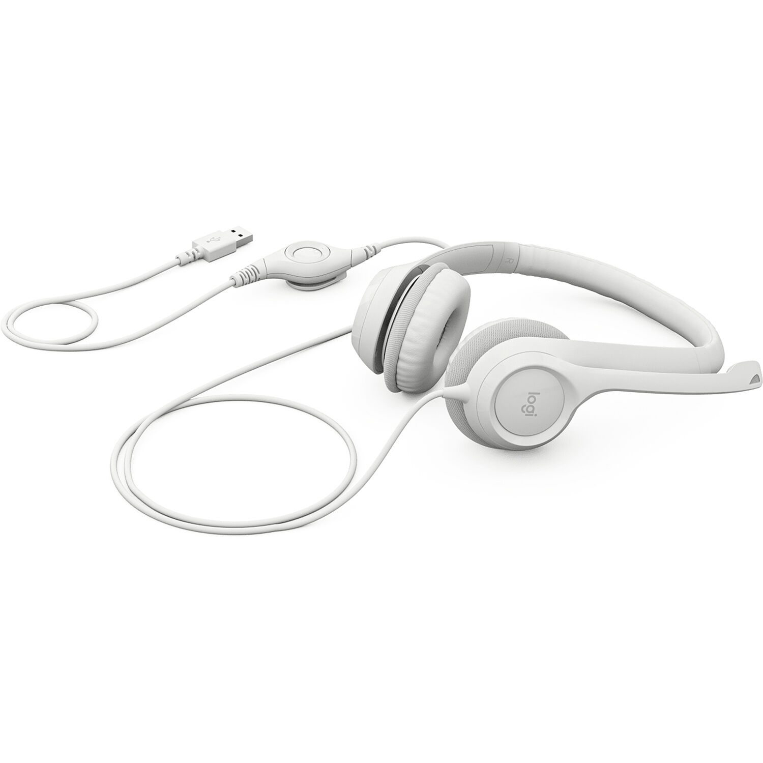 Logitech H390 white USB wired computer headset with over-ear design and boom microphone — view 14