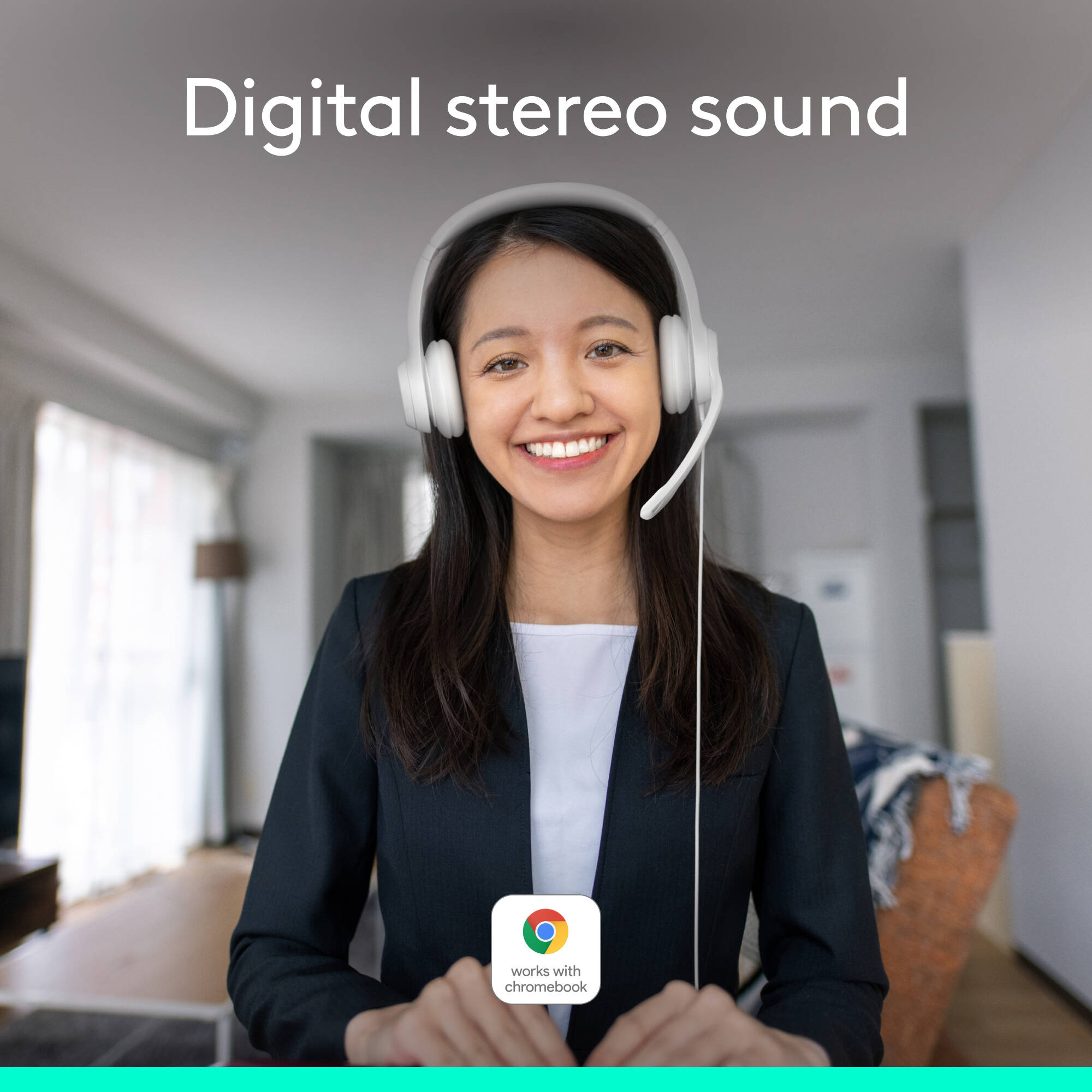 Logitech H390 white USB wired computer headset with over-ear design and boom microphone — view 2