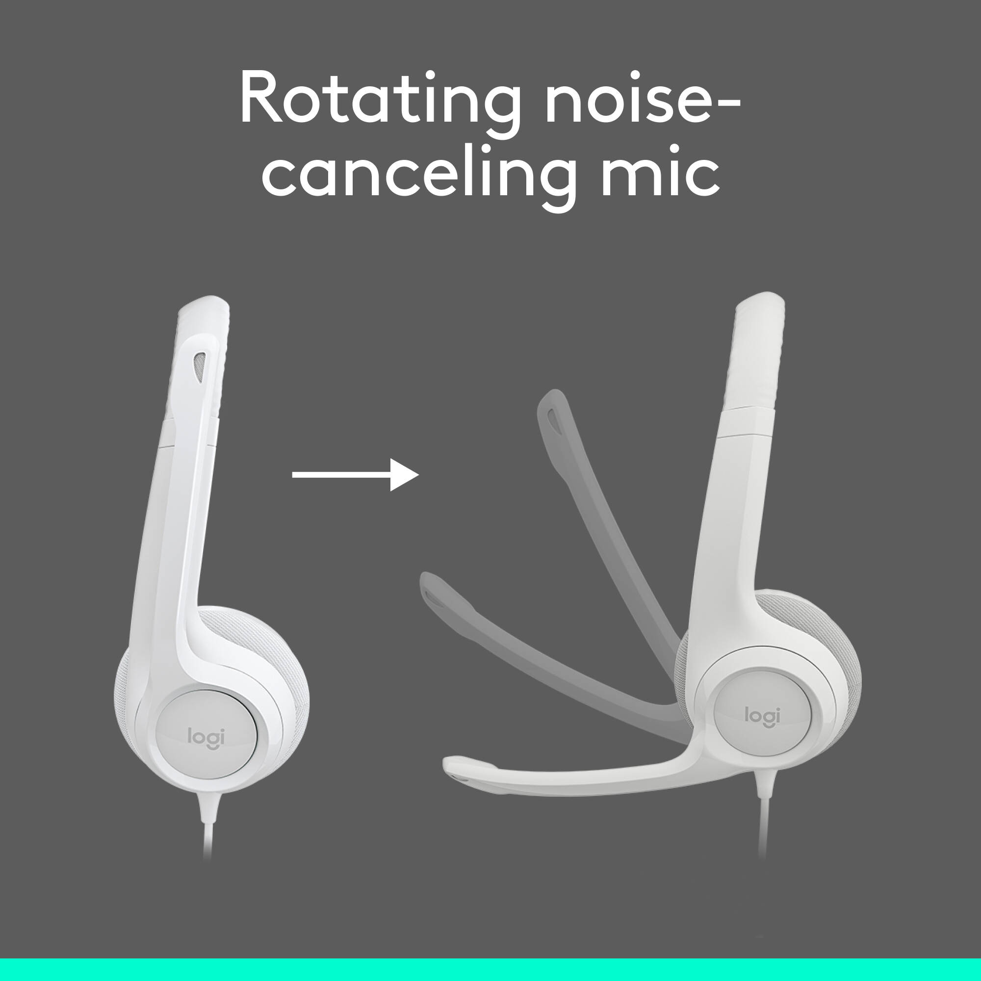 Logitech H390 white USB wired computer headset with over-ear design and boom microphone — view 3