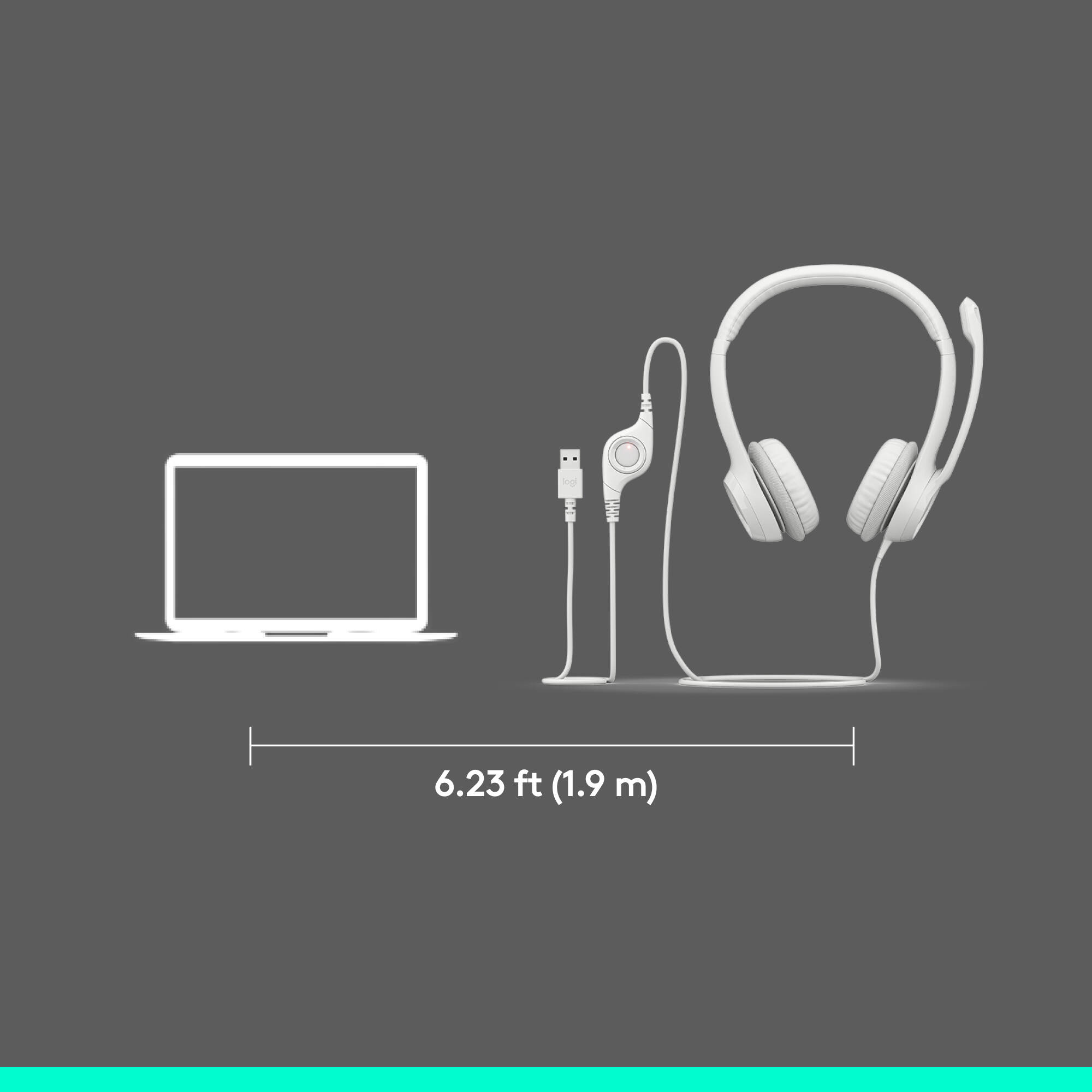 Logitech H390 white USB wired computer headset with over-ear design and boom microphone — view 8