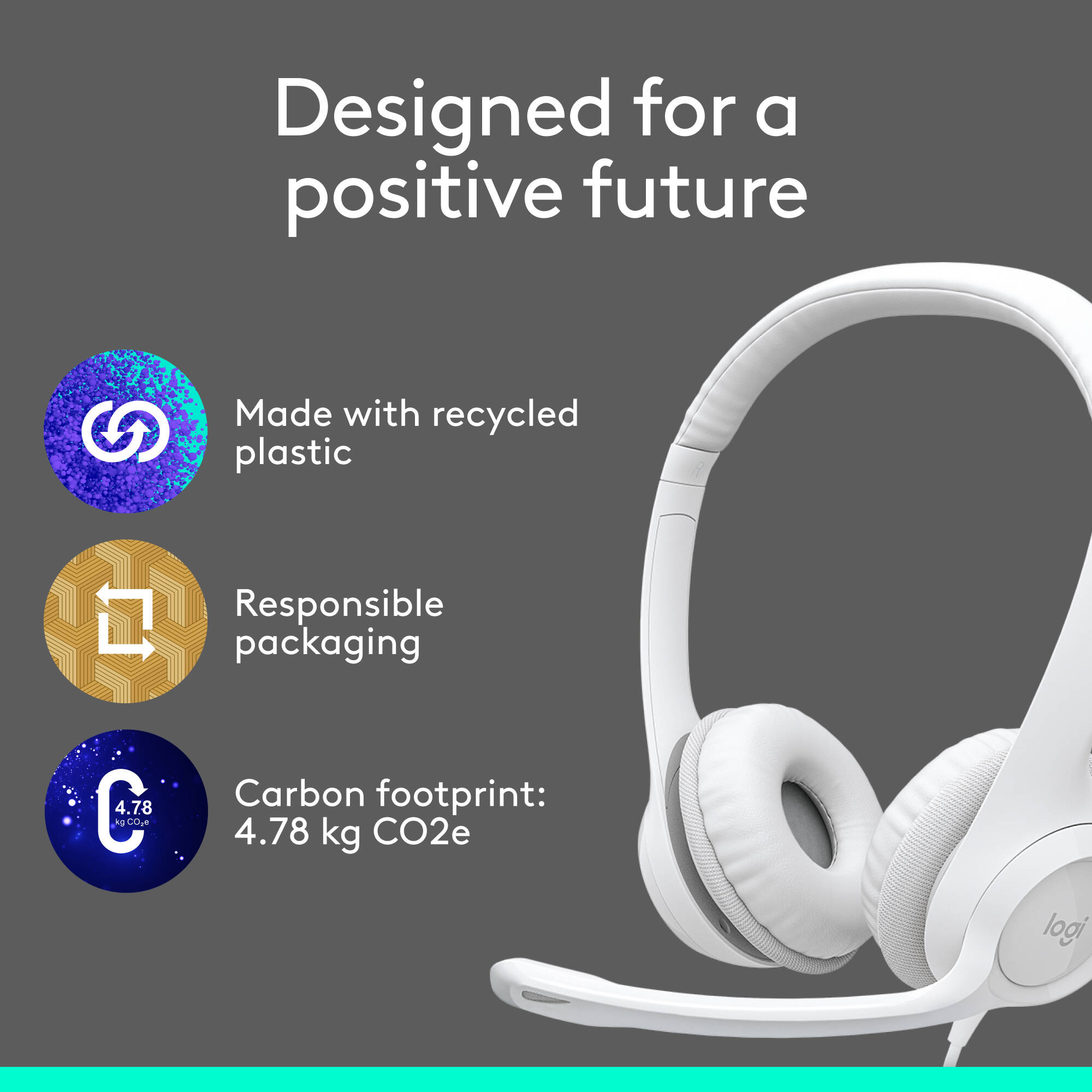Logitech H390 white USB wired computer headset with over-ear design and boom microphone — view 9