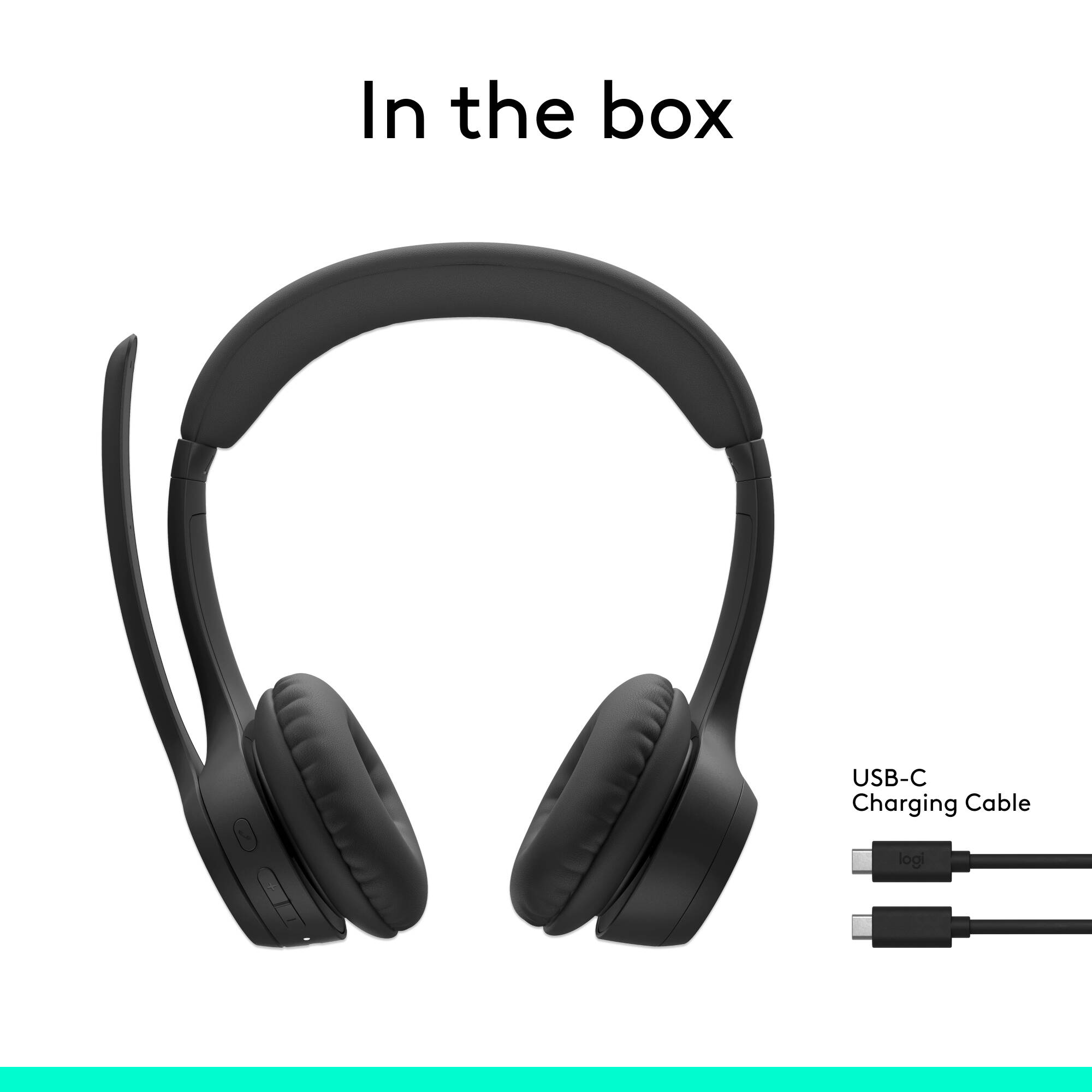 Logitech Zone 300 wireless headset in black with on-ear design and boom microphone — view 10