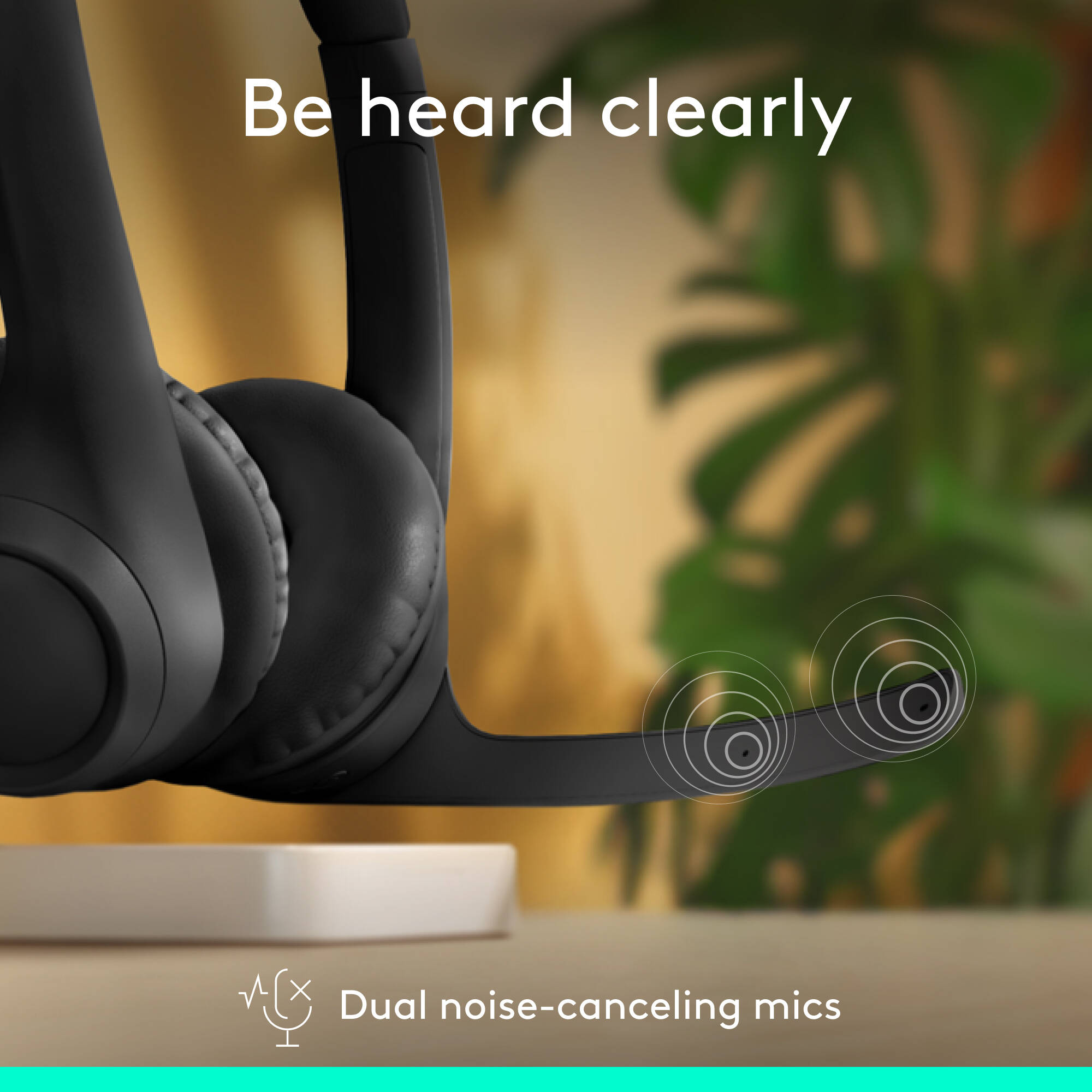 Logitech Zone 300 wireless headset in black with on-ear design and boom microphone — view 2