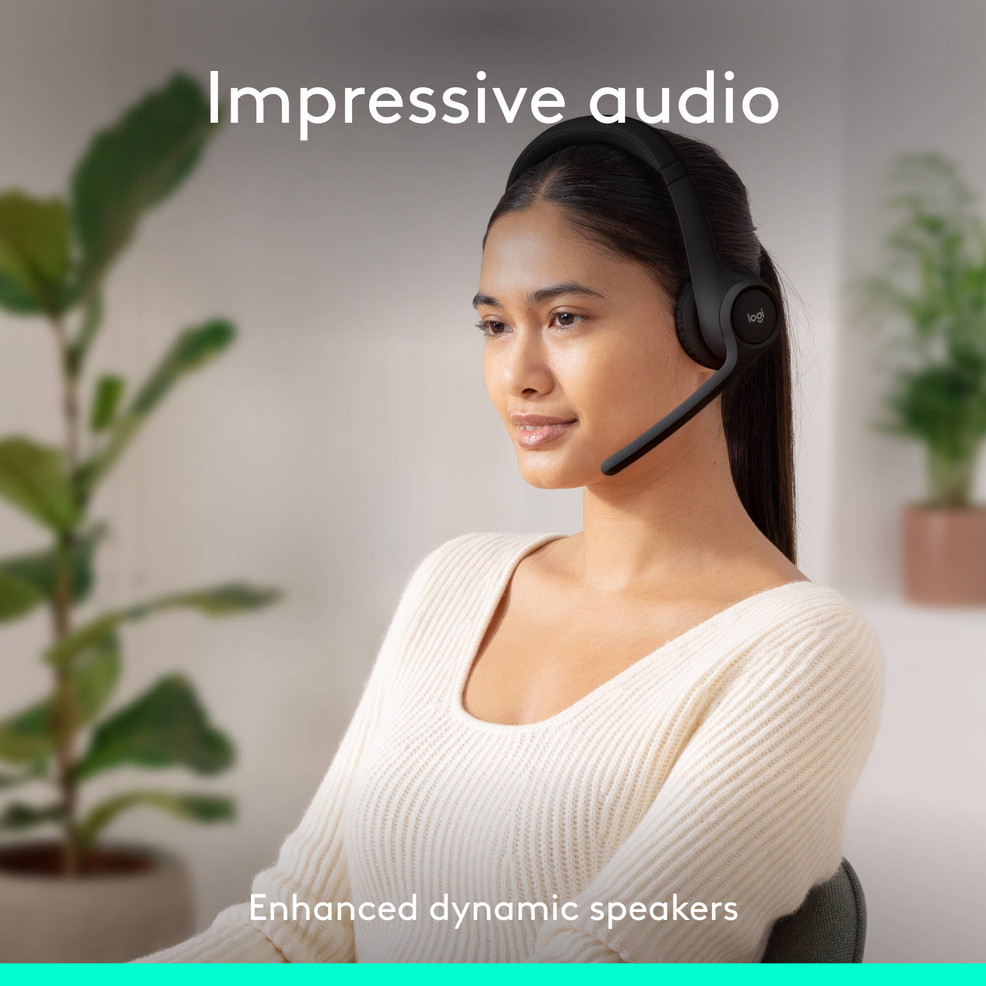 Logitech Zone 300 wireless headset in black with on-ear design and boom microphone — view 3