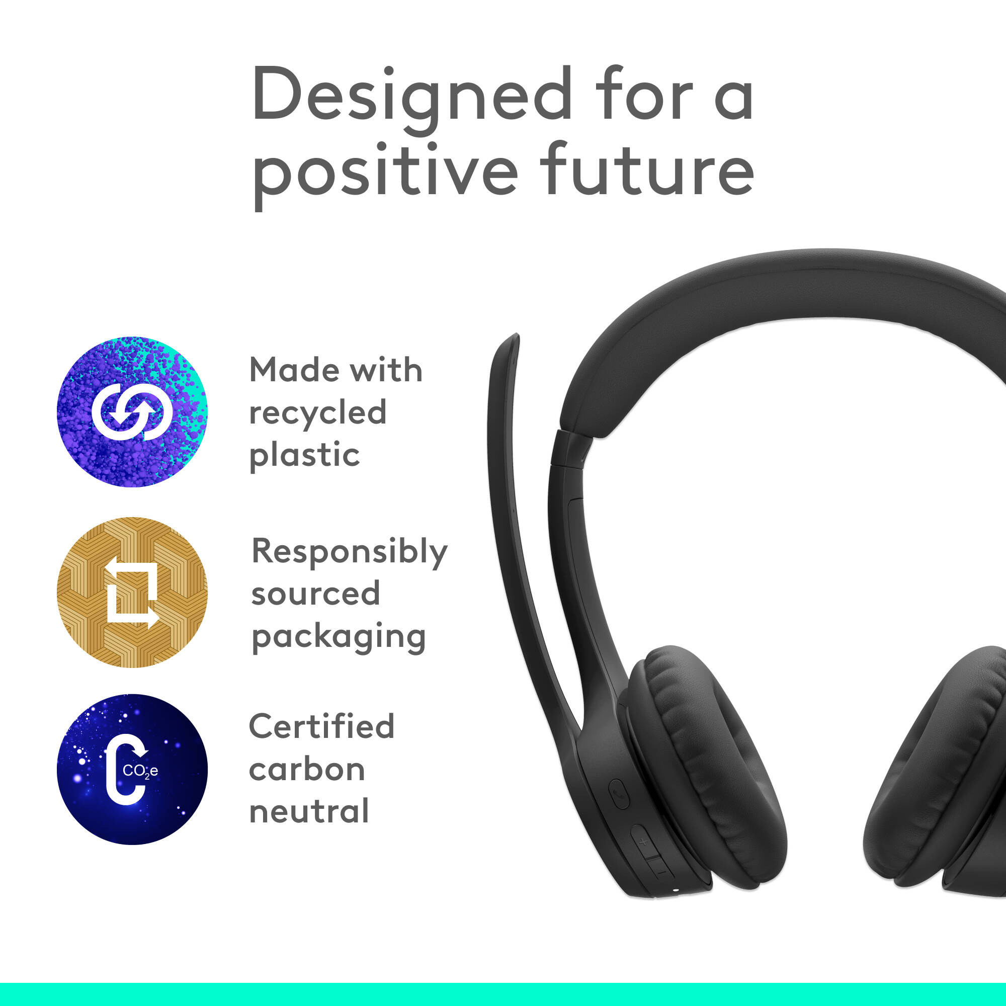 Logitech Zone 300 wireless headset in black with on-ear design and boom microphone — view 7