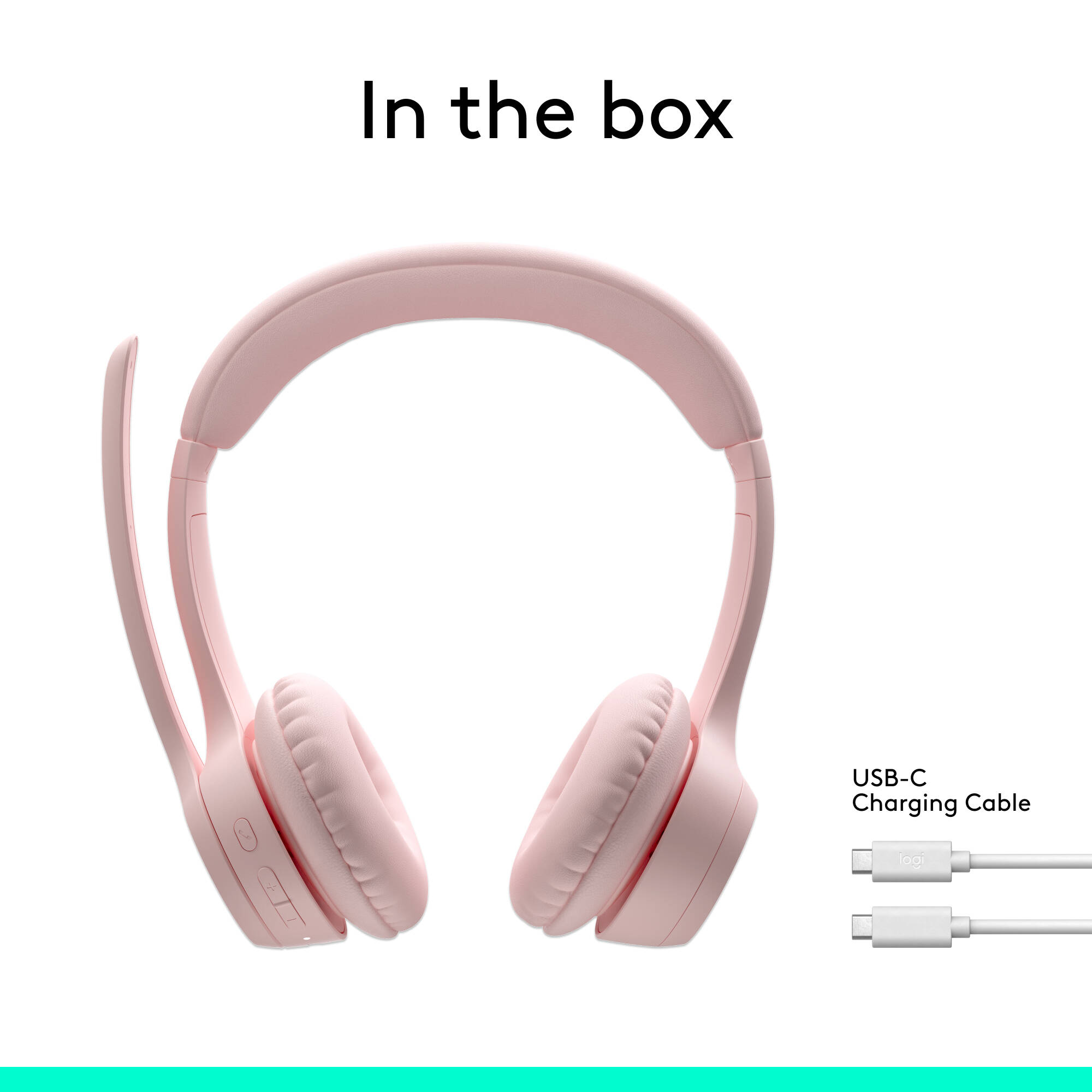 Logitech Zone 300 wireless headset in Rose with on-ear design and boom microphone — view 10