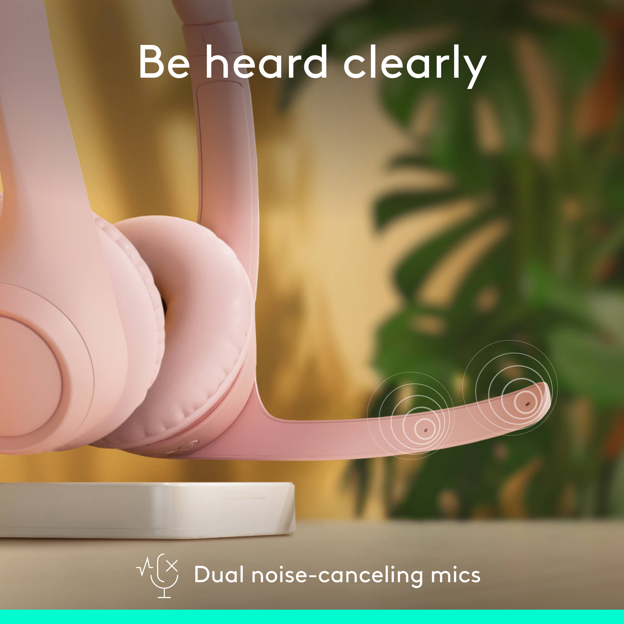 Logitech Zone 300 wireless headset in Rose with on-ear design and boom microphone — view 2
