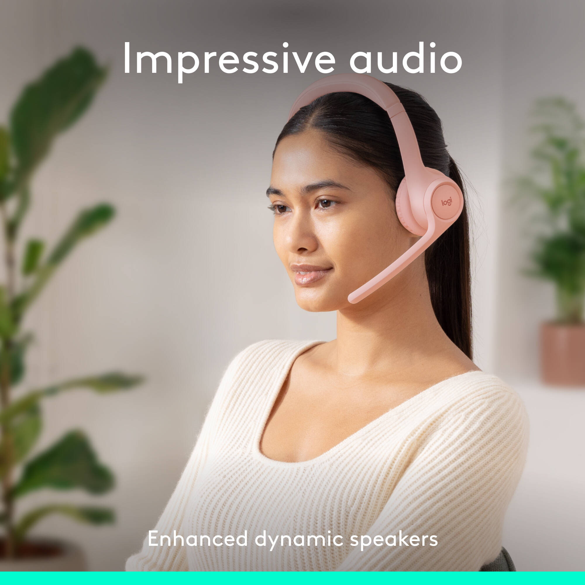 Logitech Zone 300 wireless headset in Rose with on-ear design and boom microphone — view 3