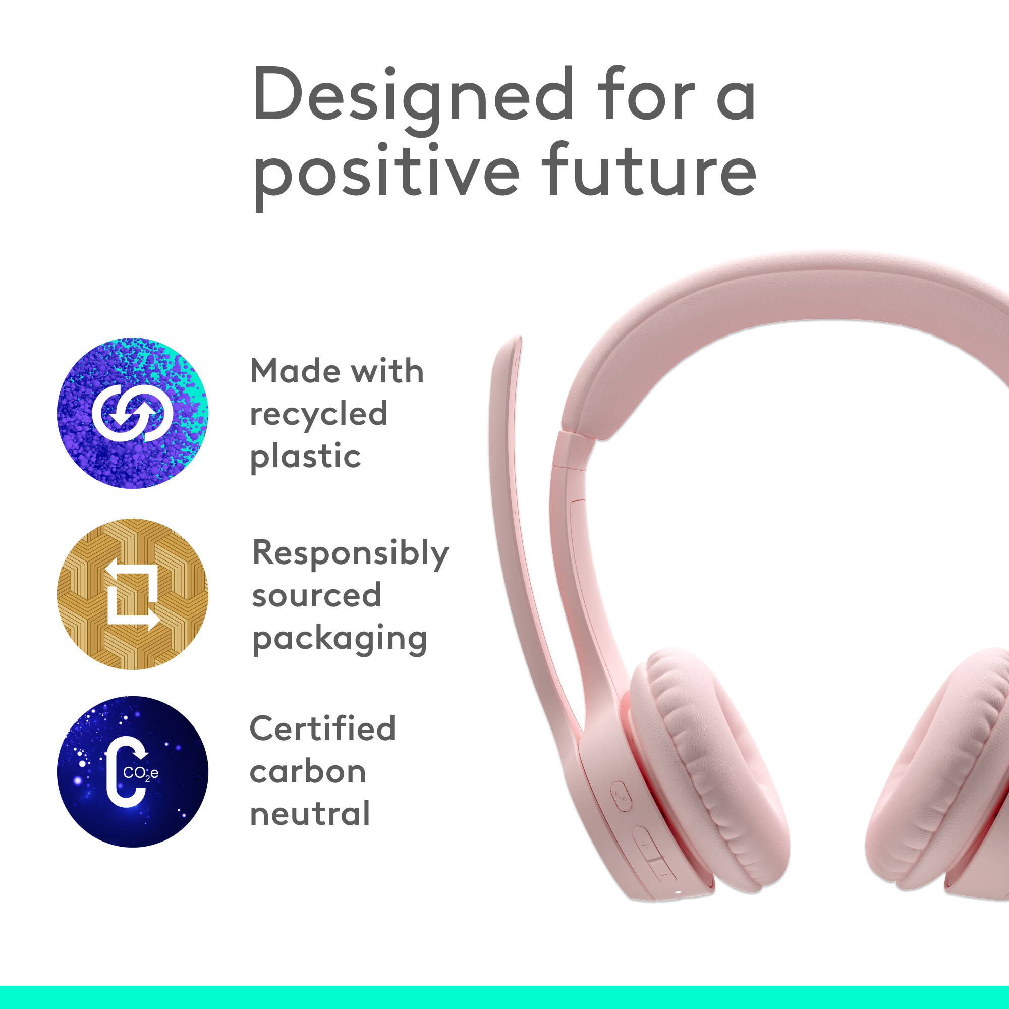 Logitech Zone 300 wireless headset in Rose with on-ear design and boom microphone — view 7