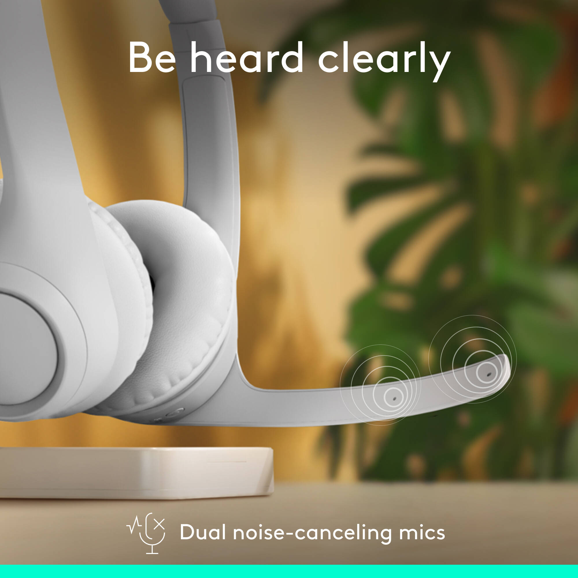 Logitech Zone 300 Wireless Headset in Off White with Bluetooth connectivity and boom microphone — view 2