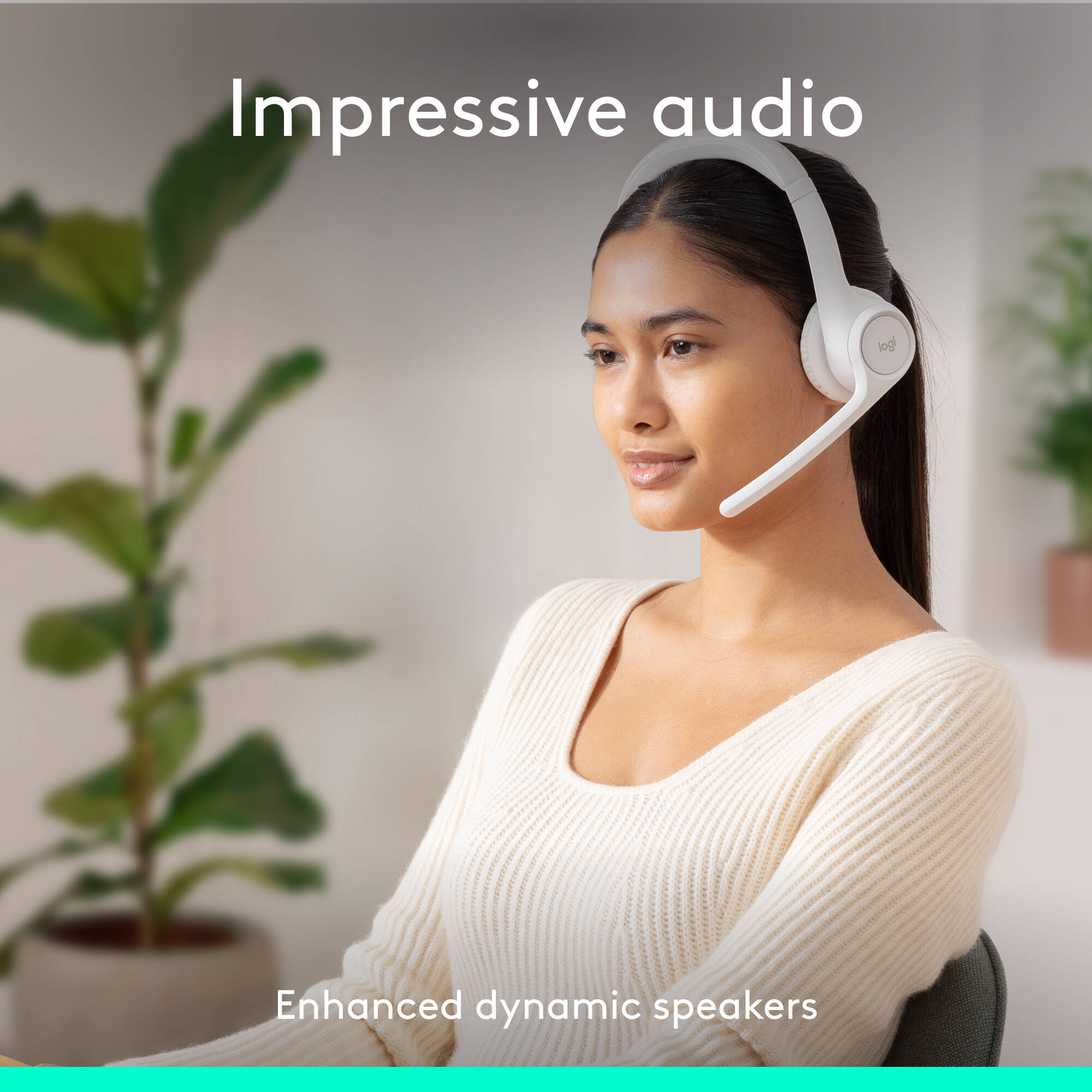 Logitech Zone 300 Wireless Headset in Off White with Bluetooth connectivity and boom microphone — view 3