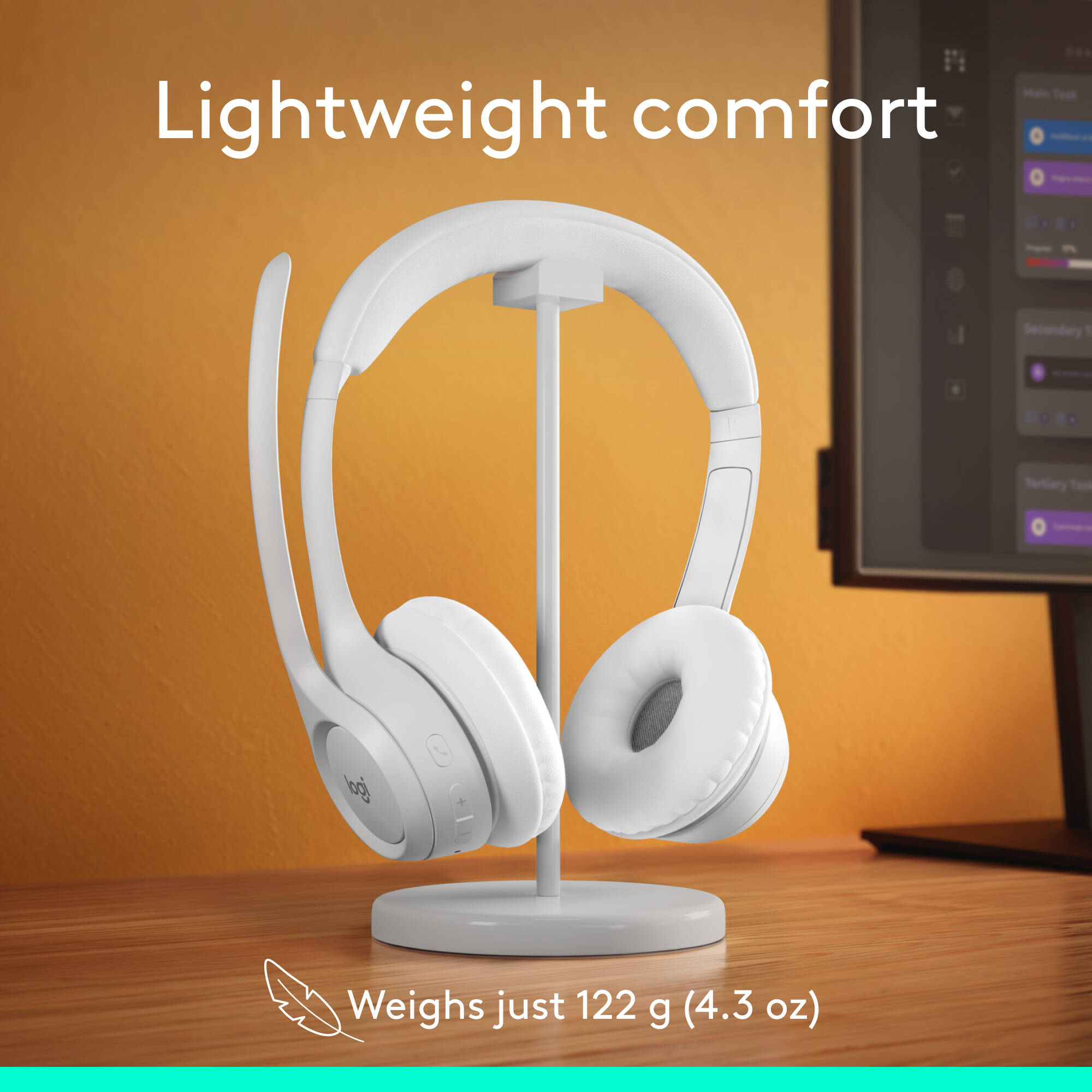 Logitech Zone 300 Wireless Headset in Off White with Bluetooth connectivity and boom microphone — view 8