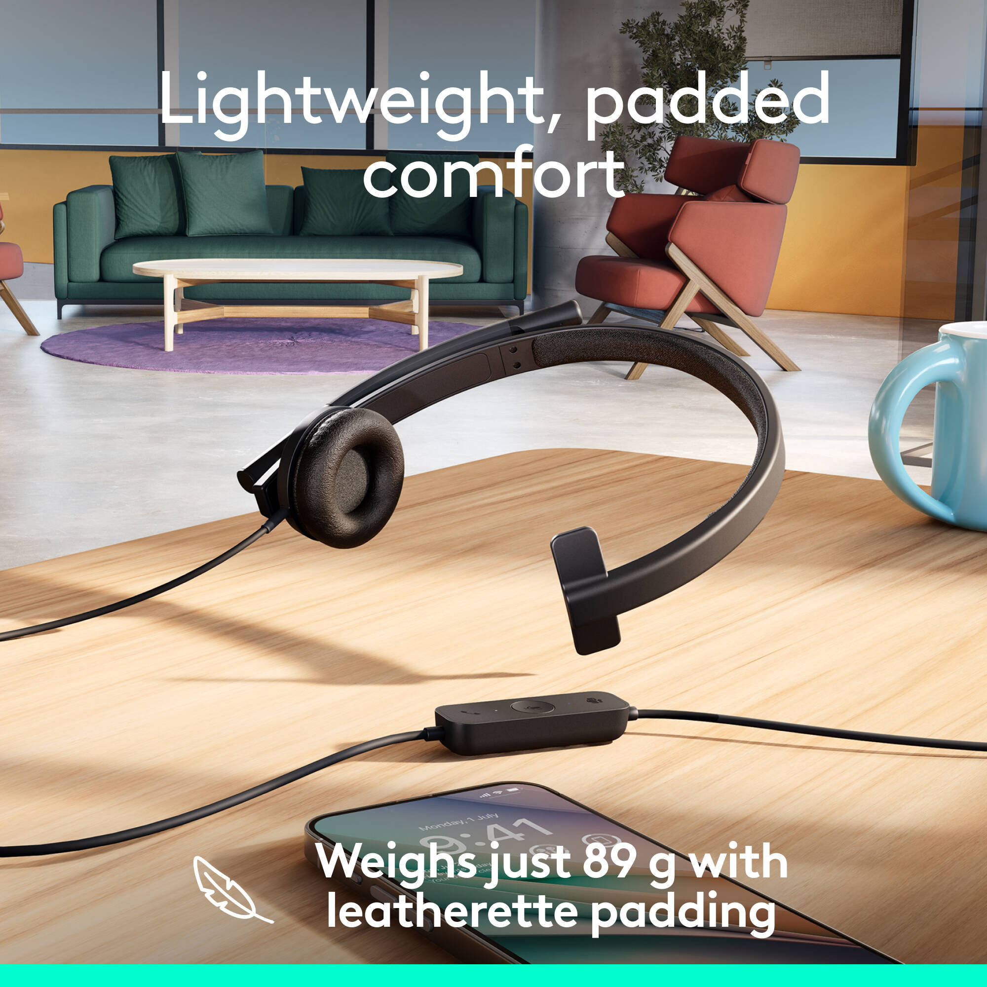Logitech H570e Teams USB-C mono wired headset with boom microphone — view 5