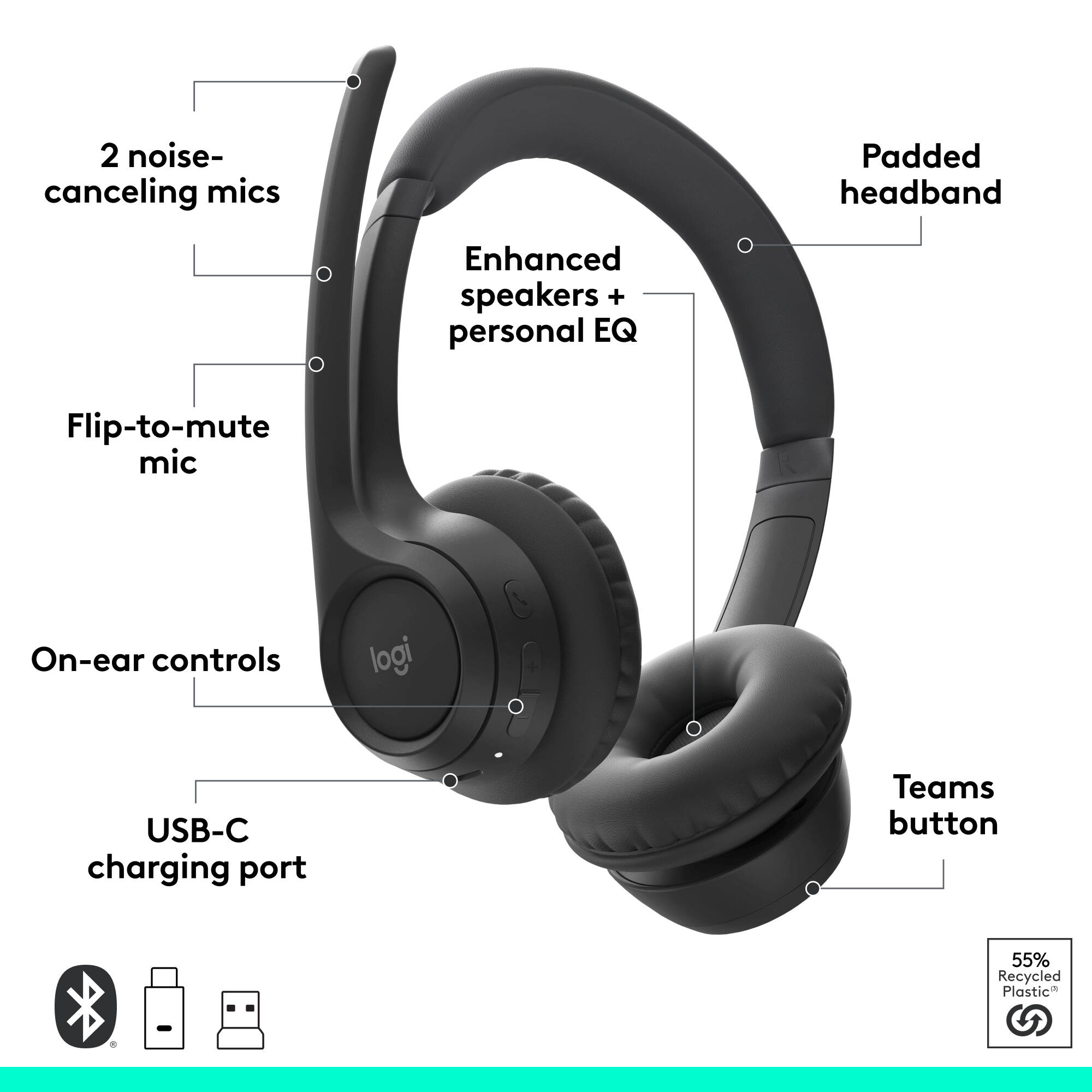 Logitech Zone 305 Teams wireless headset with USB dongle — view 6