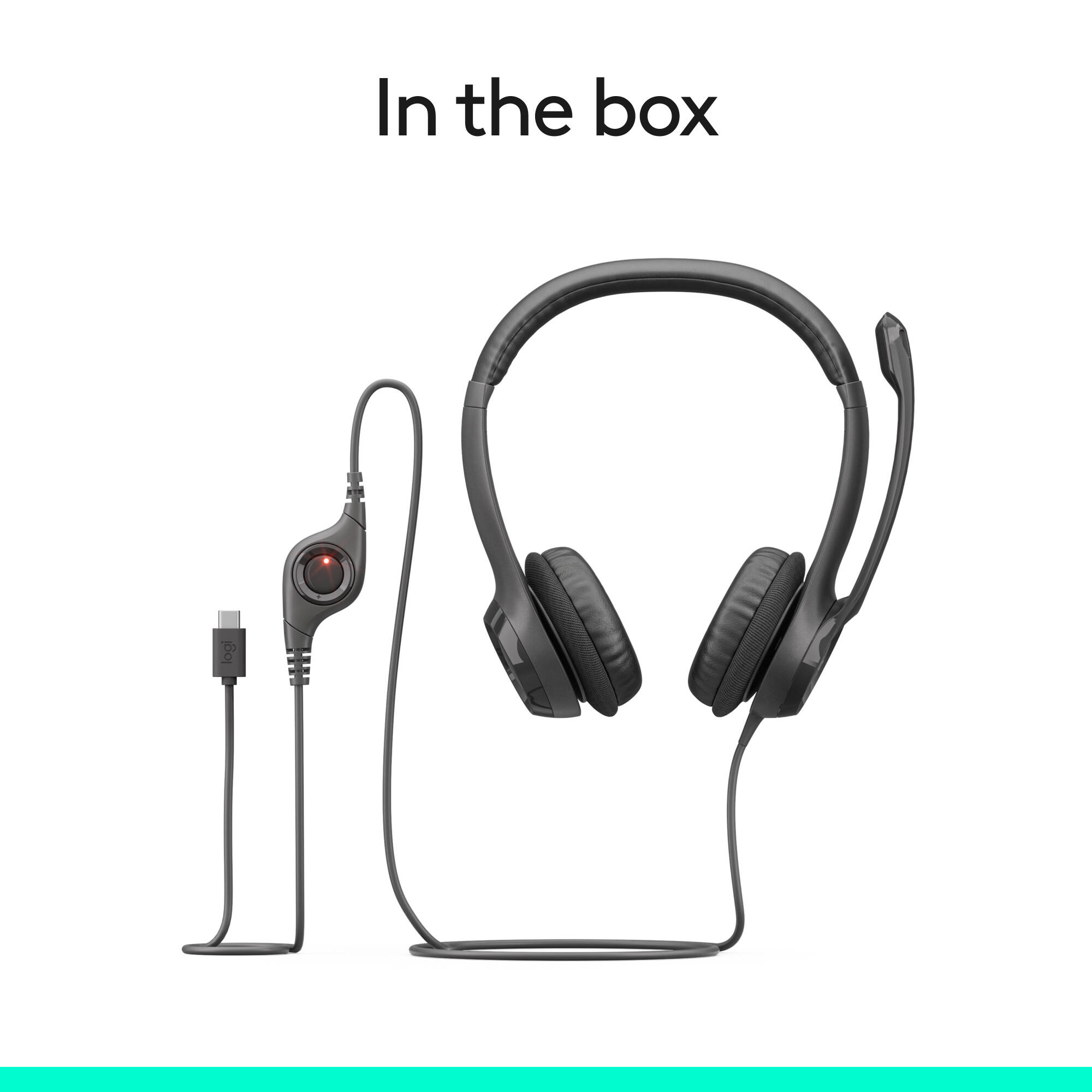 Logitech H390 USB-C wired computer headset in black with boom microphone — view 10