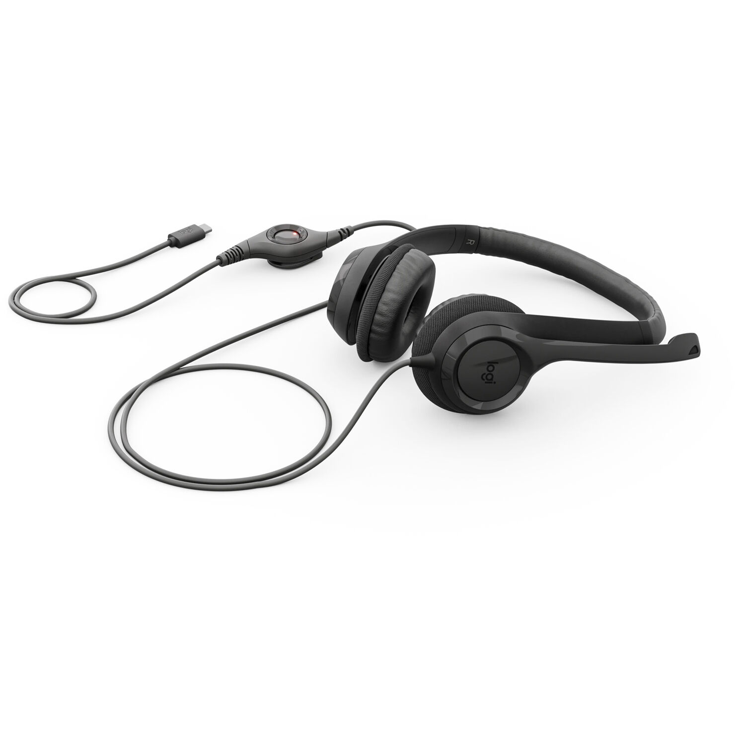 Logitech H390 USB-C wired computer headset in black with boom microphone — view 12
