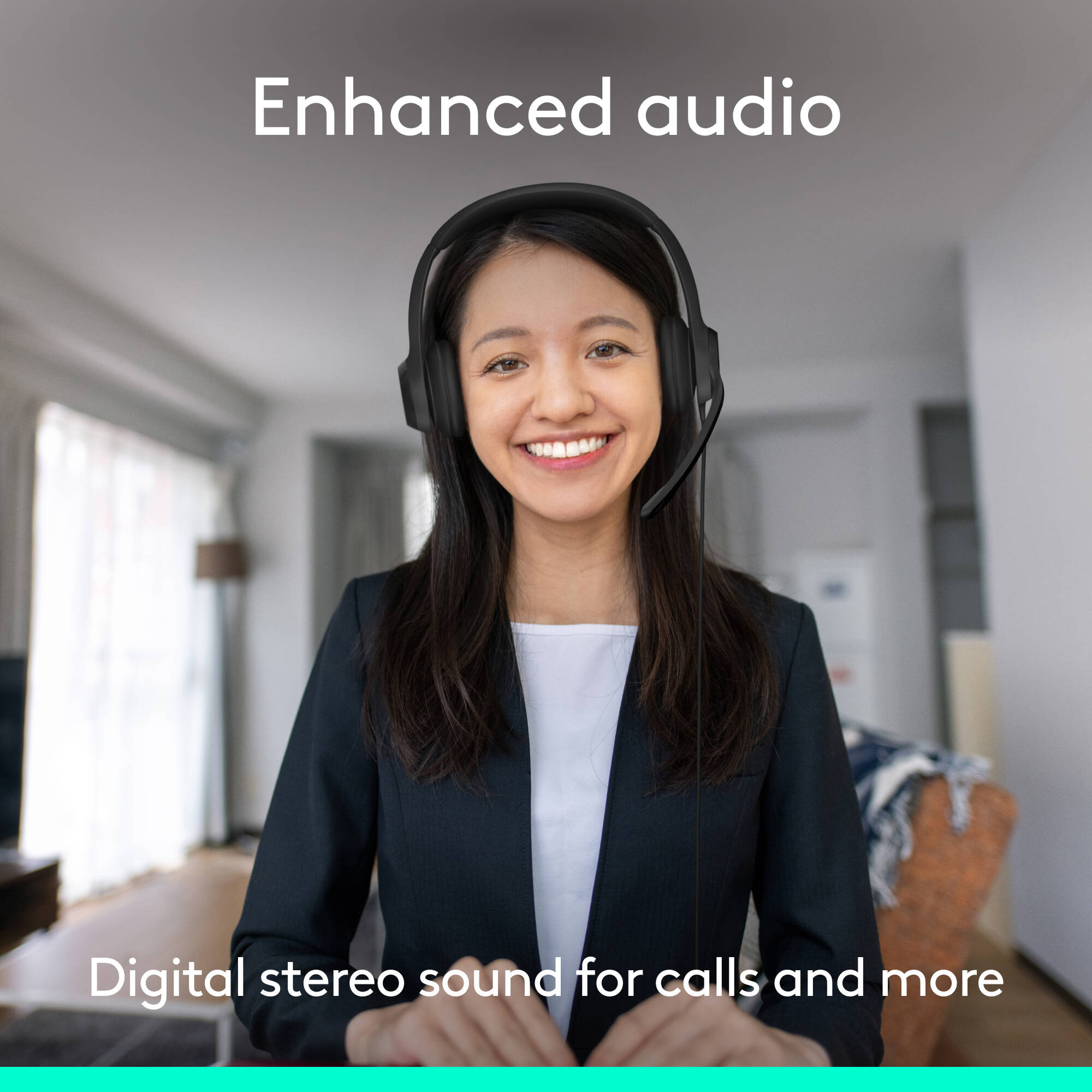 Logitech H390 USB-C wired computer headset in black with boom microphone — view 2