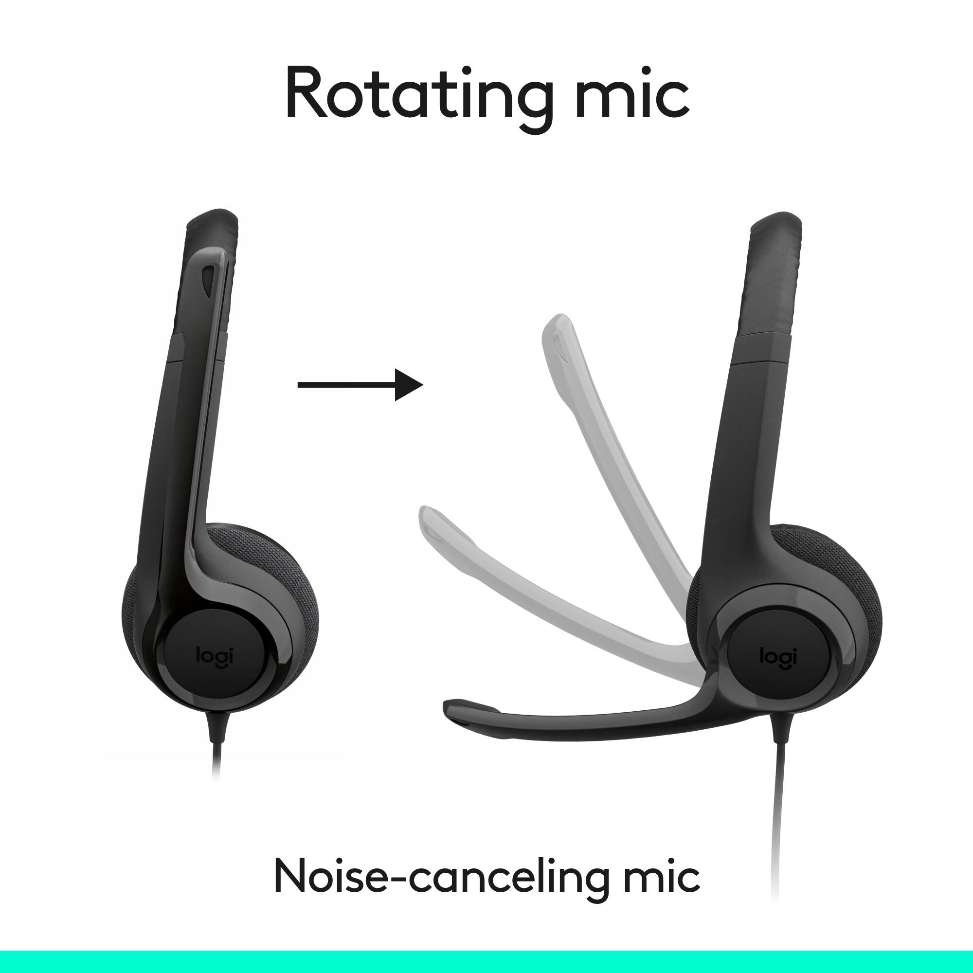Logitech H390 USB-C wired computer headset in black with boom microphone — view 3