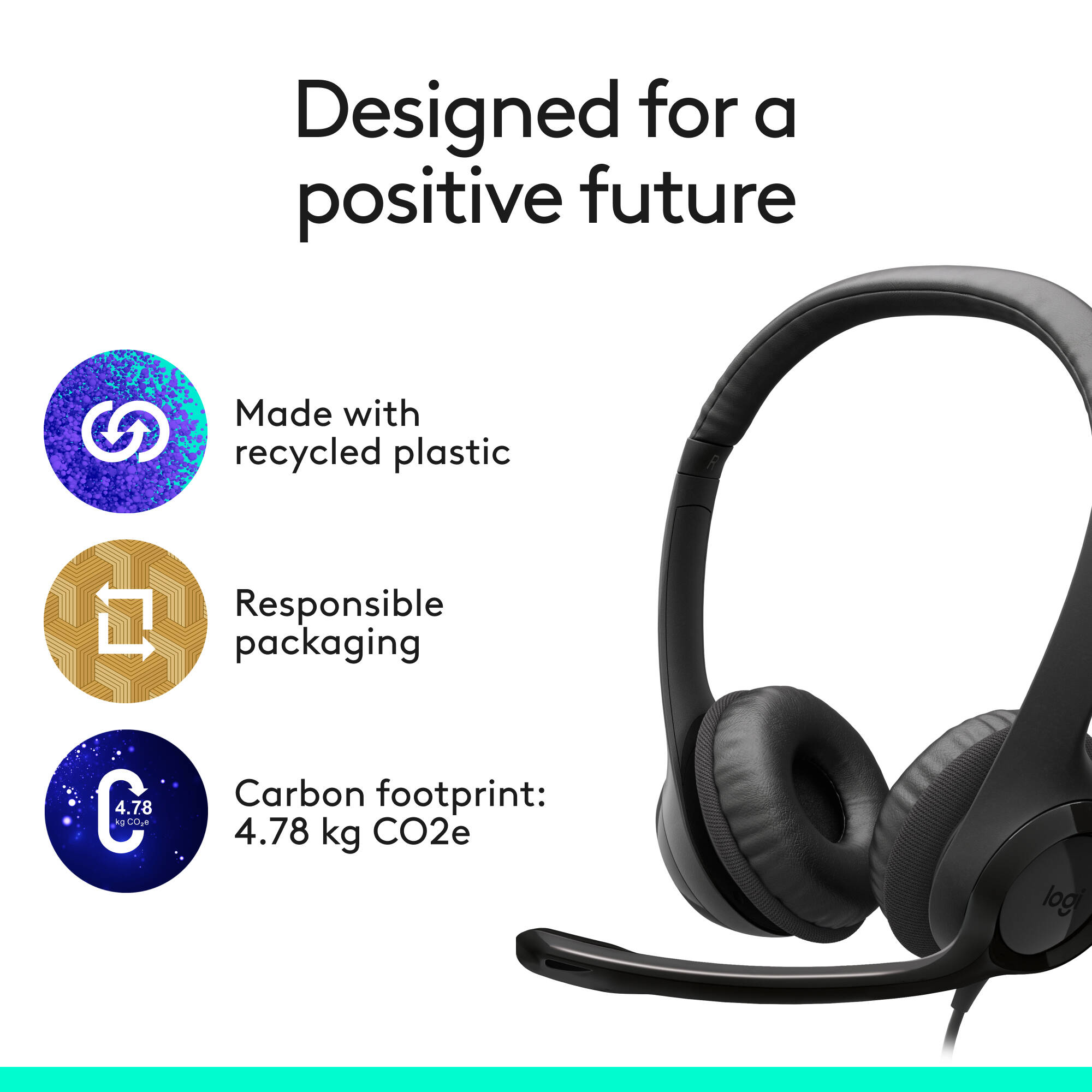 Logitech H390 USB-C wired computer headset in black with boom microphone — view 7