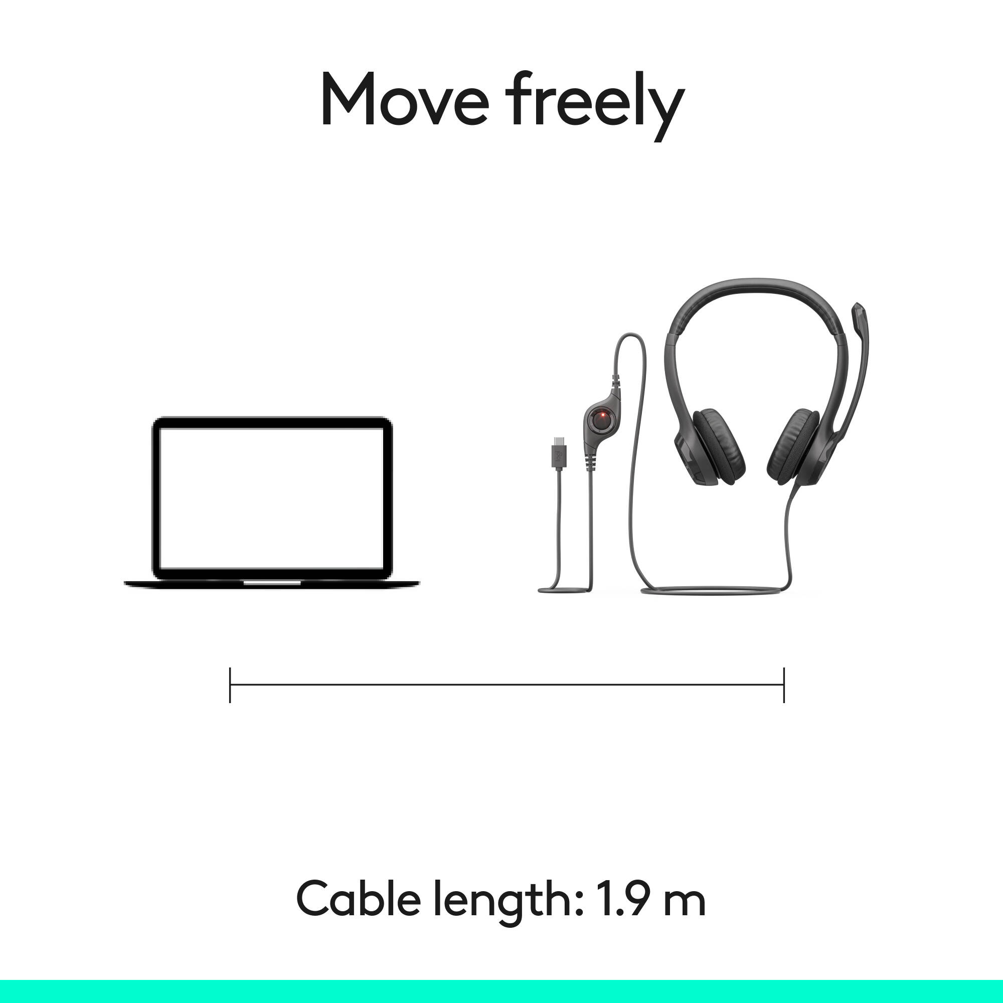 Logitech H390 USB-C wired computer headset in black with boom microphone — view 9
