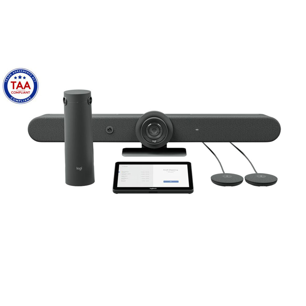 Logitech RallyBar, Tap Cat5e, Sight, and microphones conference room bundle for hybrid meetings — view 2
