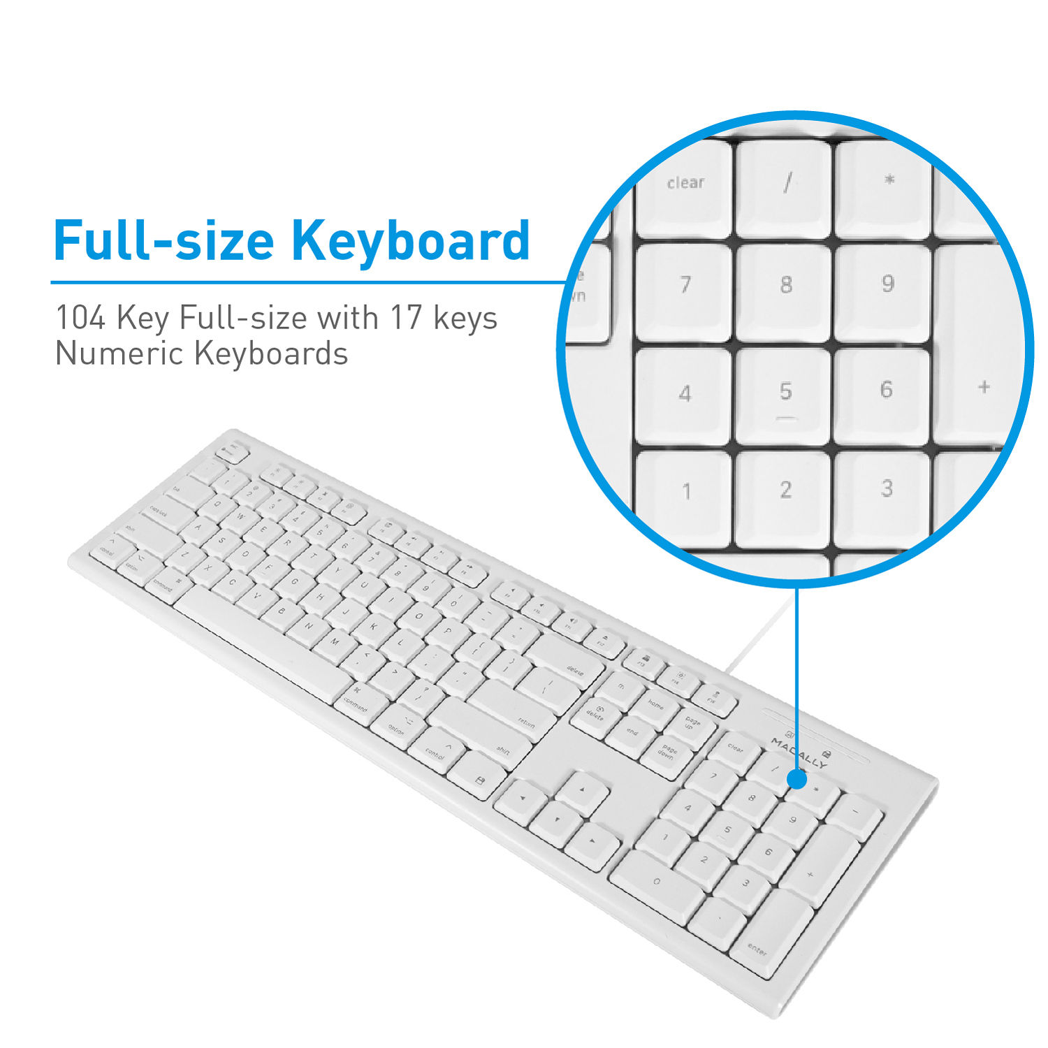 White 104-key USB keyboard for Mac by Macally — view 3