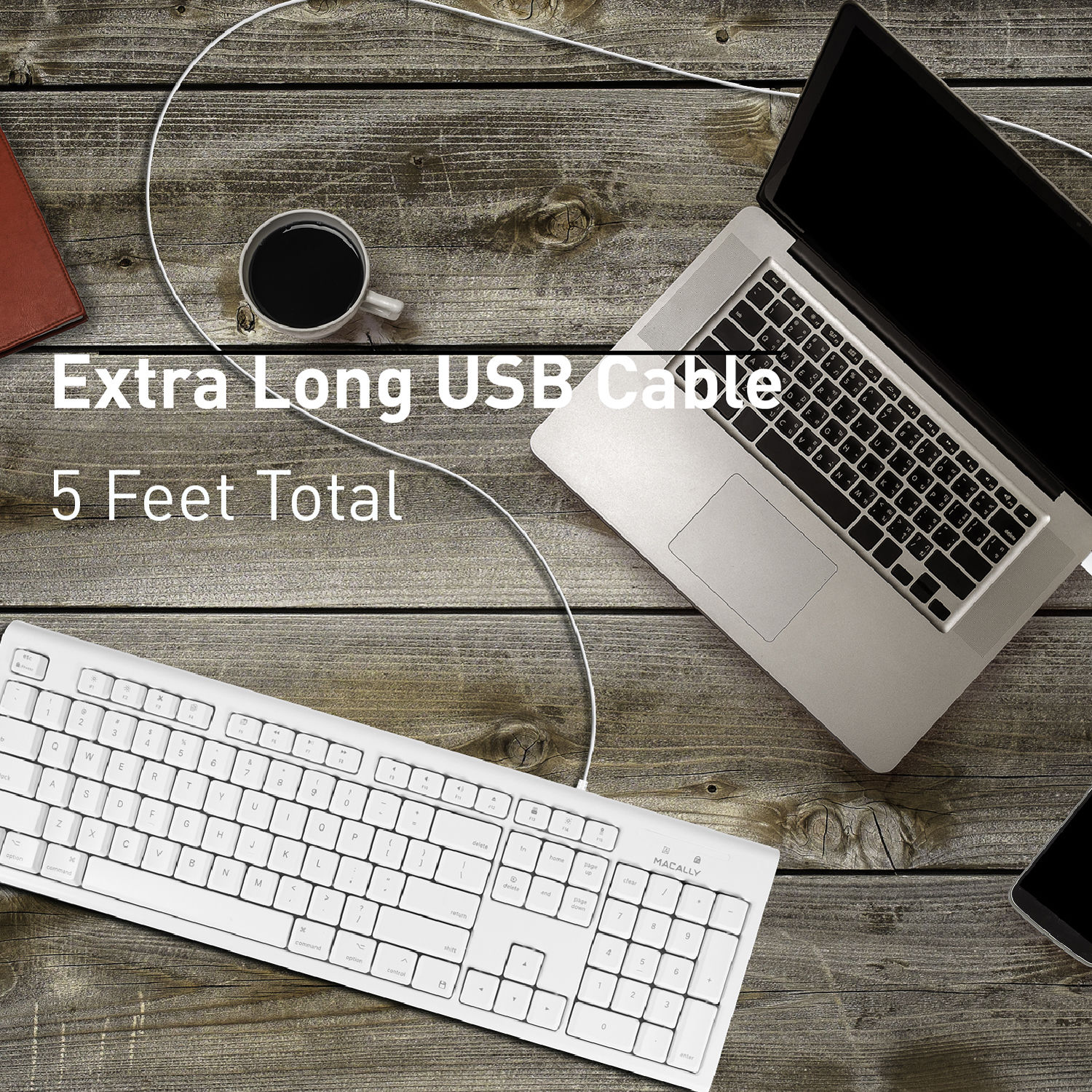 White 104-key USB keyboard for Mac by Macally — view 7