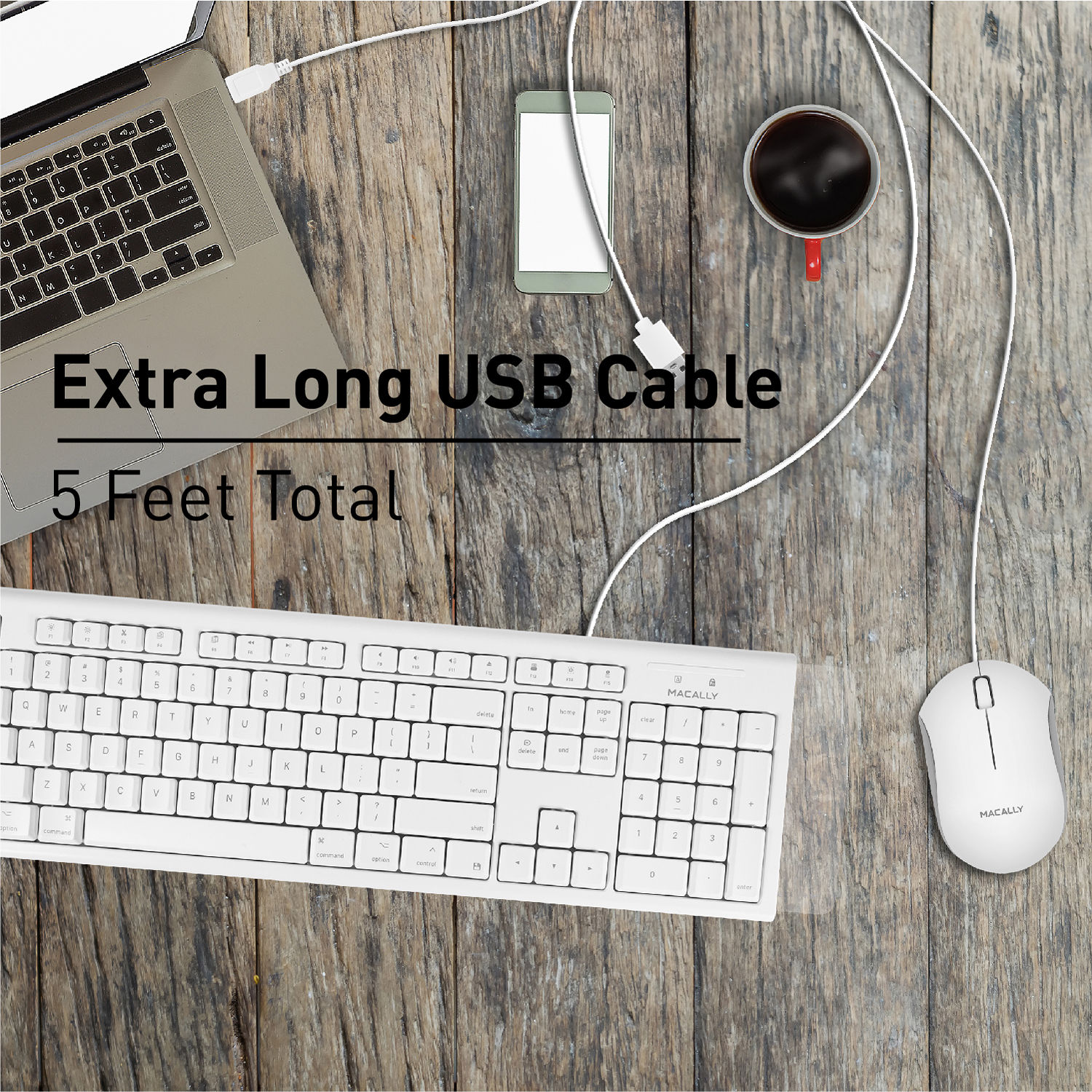 Macally USB wired full-size Mac keyboard and mouse combo for desktop use — view 10