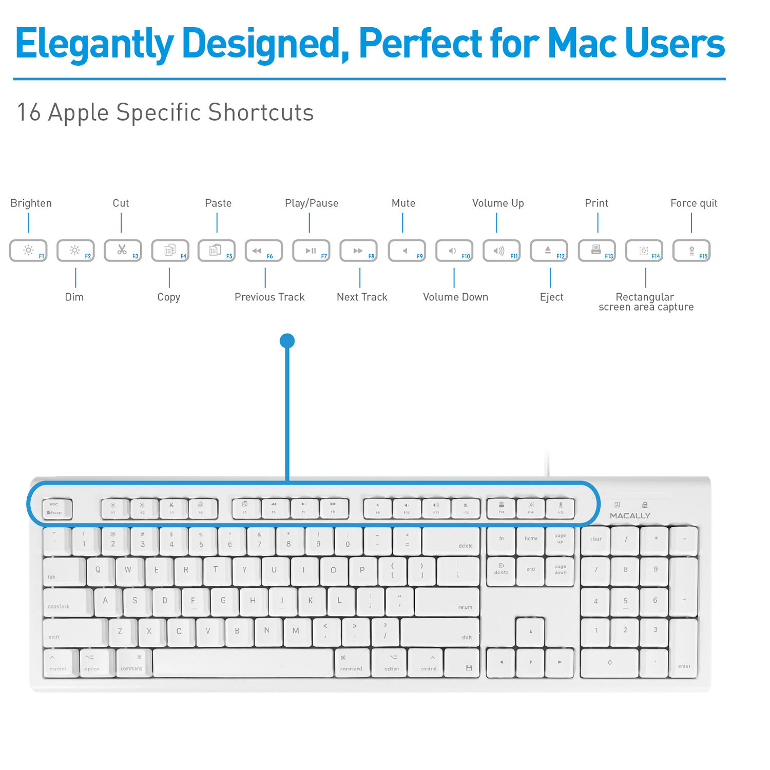 Macally USB wired full-size Mac keyboard and mouse combo for desktop use — view 2
