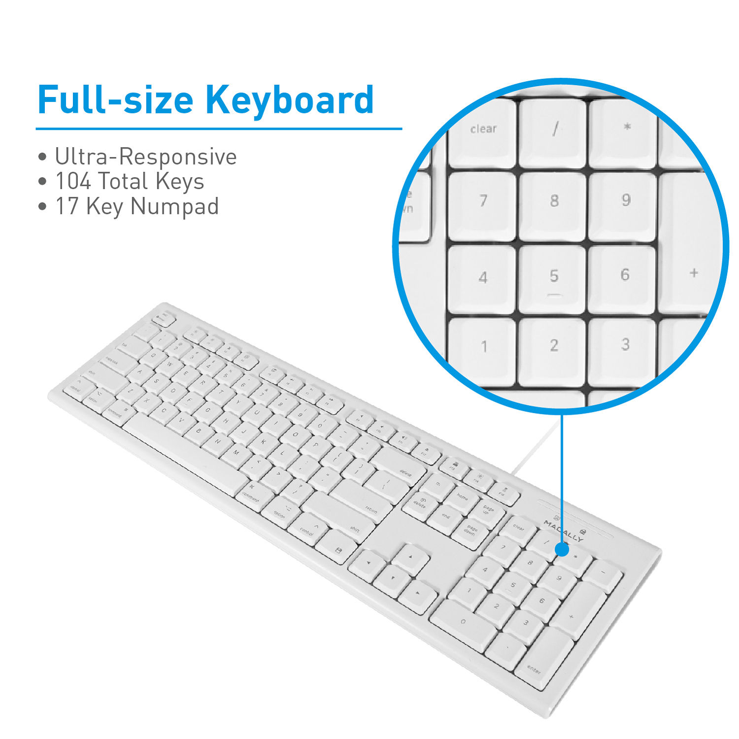 Macally USB wired full-size Mac keyboard and mouse combo for desktop use — view 3