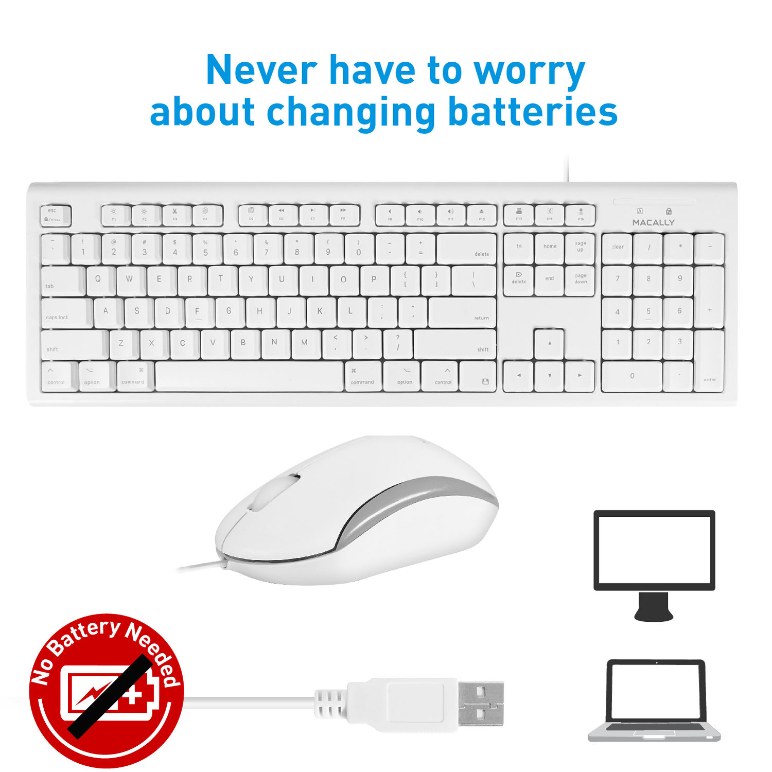 Macally USB wired full-size Mac keyboard and mouse combo for desktop use — view 8