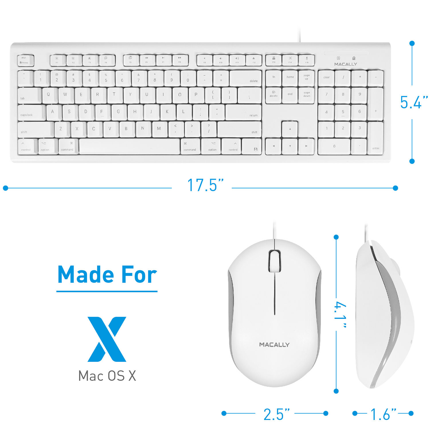 Macally USB wired full-size Mac keyboard and mouse combo for desktop use — view 9