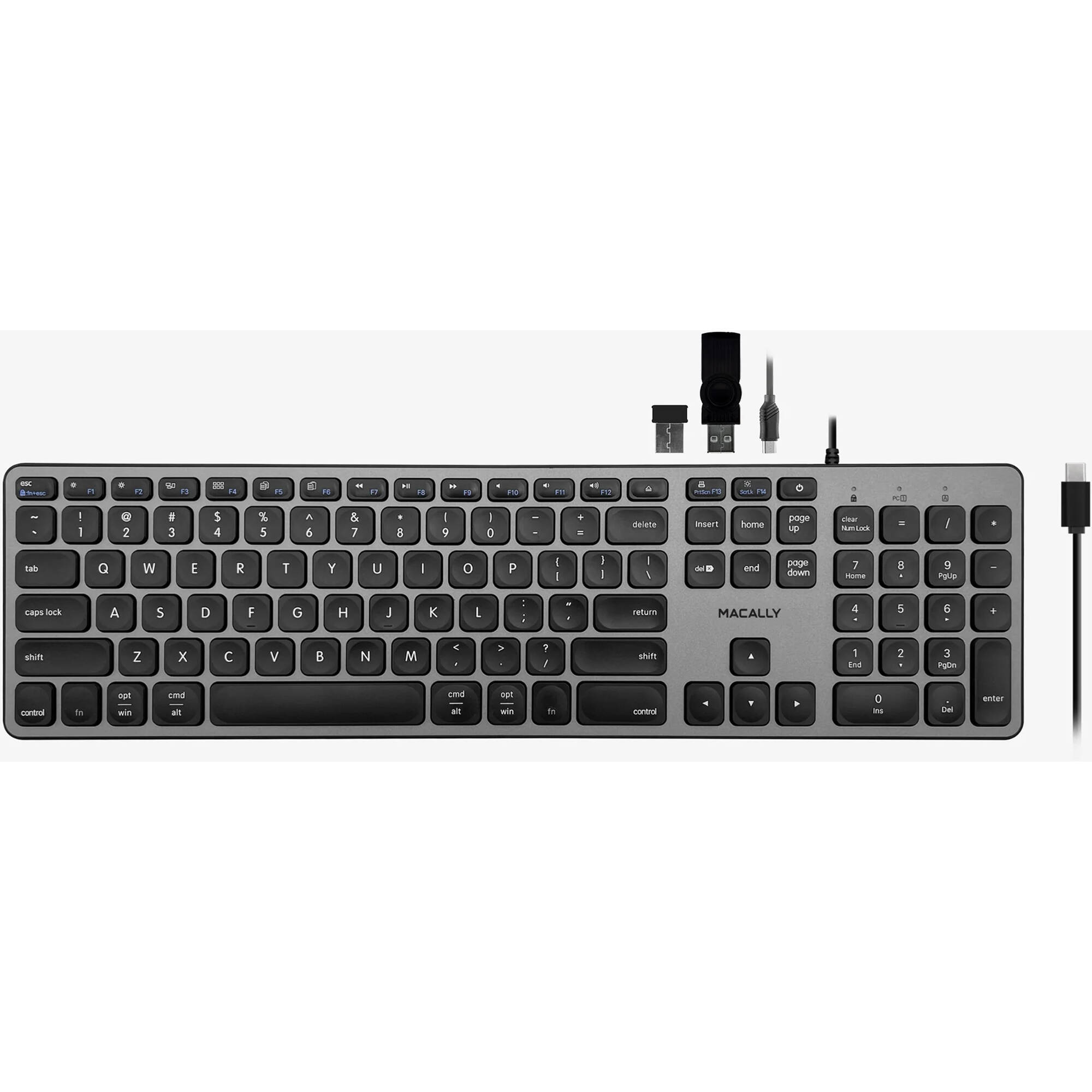 Macally USB-C keyboard with built-in hub and USB-A USB-C ports — view 2