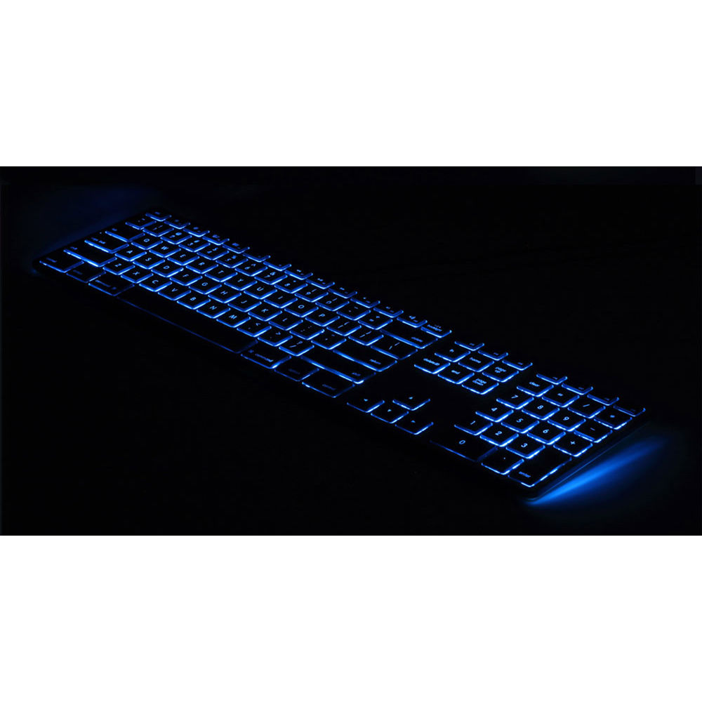 Matias Backlit Aluminum Keyboard FK318PCLBB in black with backlit keys and anodized aluminum top — view 4