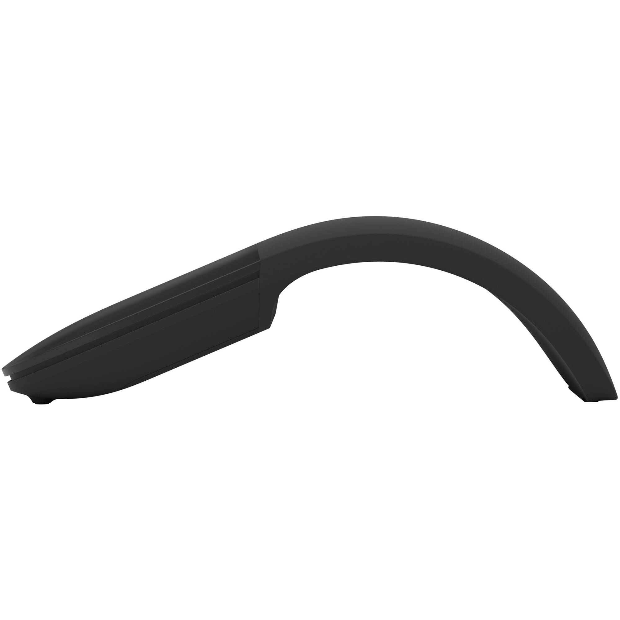 Microsoft Surface Arc Mouse in black, folded flat for travel and curved for use — view 2