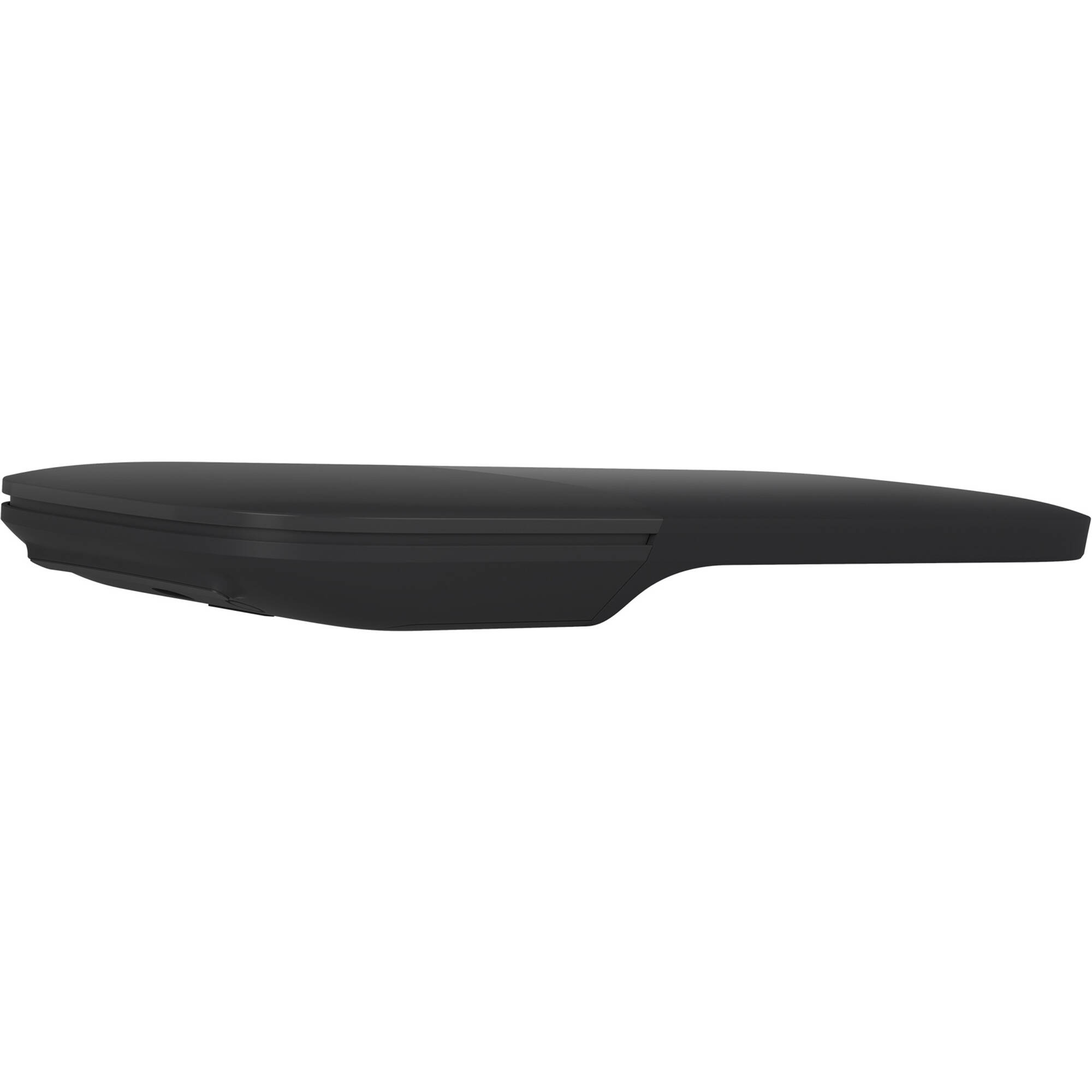 Microsoft Surface Arc Mouse in black, folded flat for travel and curved for use — view 3