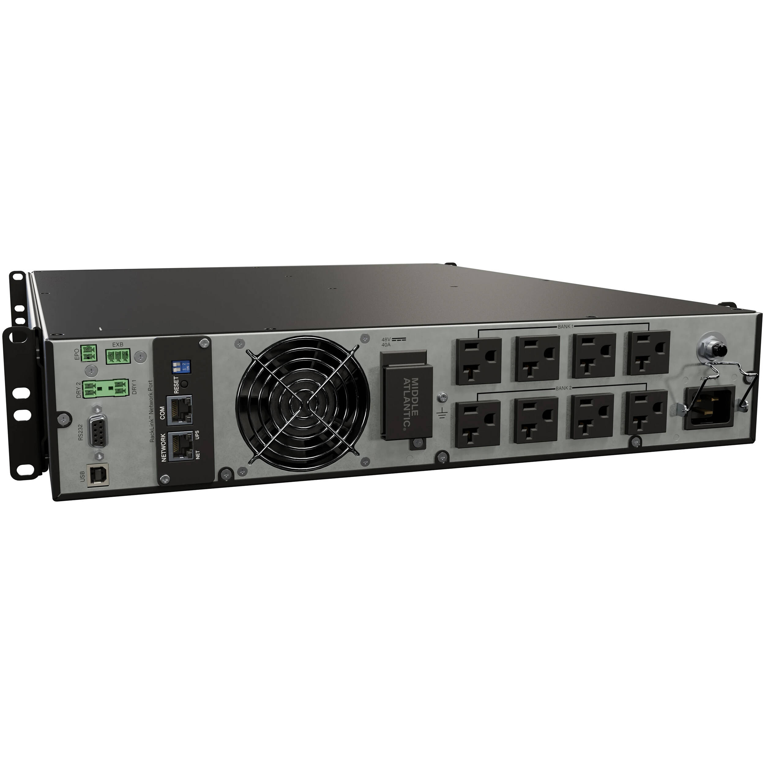 Middle Atlantic 2000VA 120V rack-mount UPS with RLNK bank control for controlled backup power — view 2