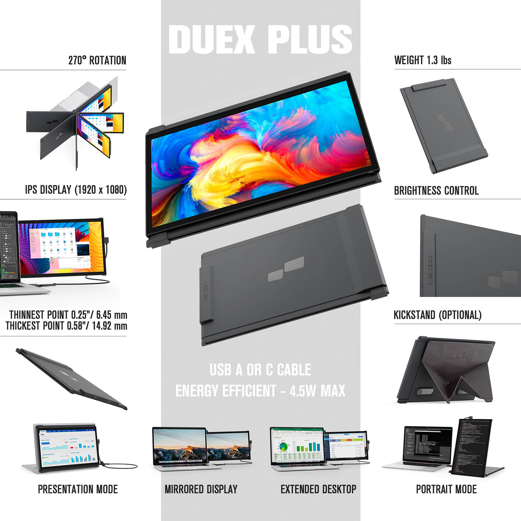 Mobile Pixels Duex Plus DS 13.3-inch portable IPS monitor with slim black chassis — view 2