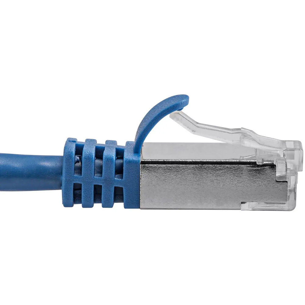 Blue 3 ft Monoprice CAT7 Ethernet cable for short network connections — view 3