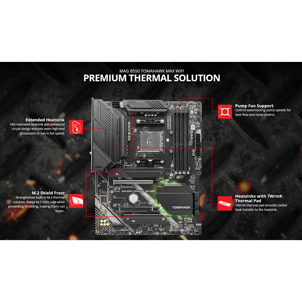 MSI MAG B550 TOMAHAWK MAX WIFI ATX motherboard for AMD Ryzen with DDR4, PCIe 4.0, and onboard Wi‑Fi — view 10