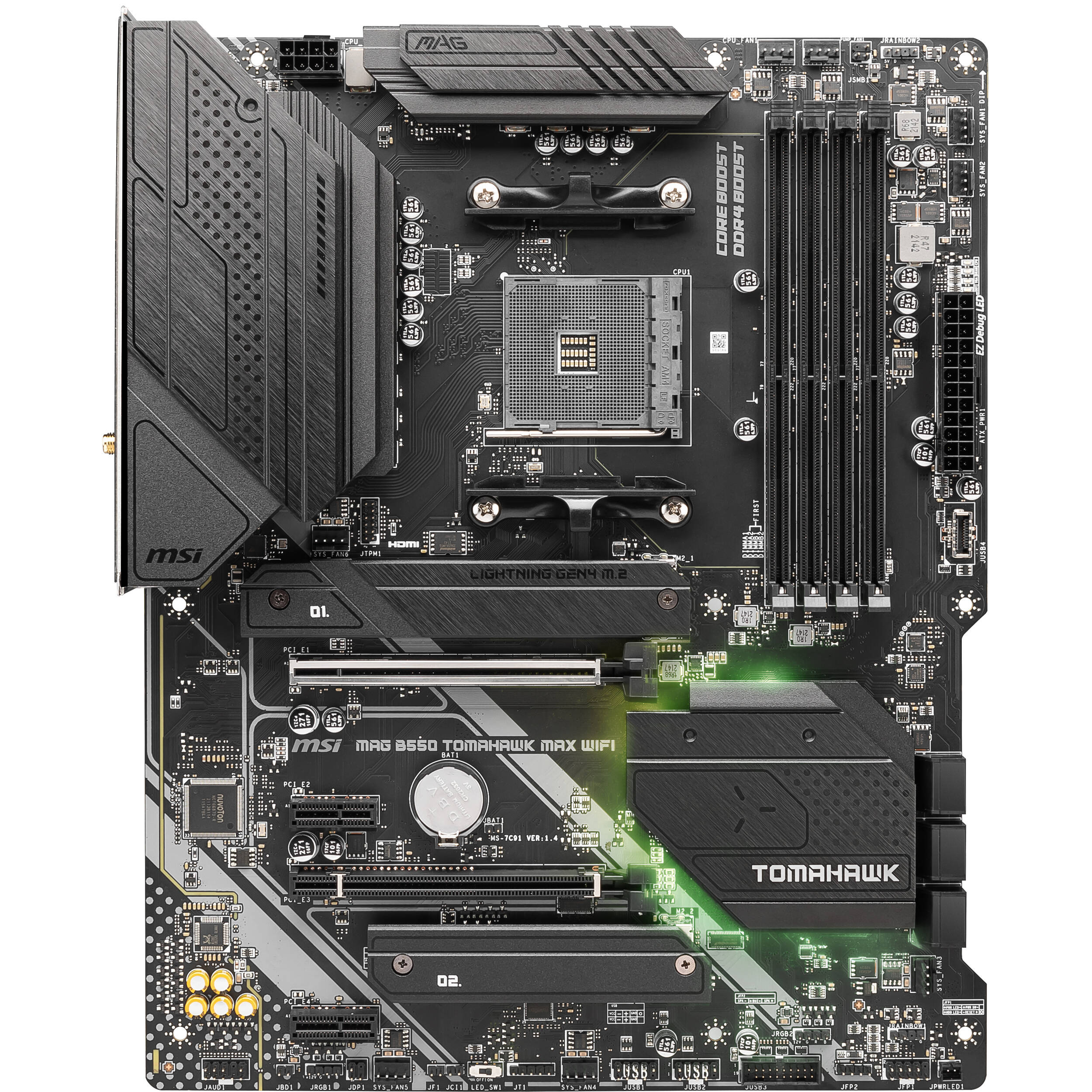 MSI MAG B550 TOMAHAWK MAX WIFI ATX motherboard for AMD Ryzen with DDR4, PCIe 4.0, and onboard Wi‑Fi — view 2